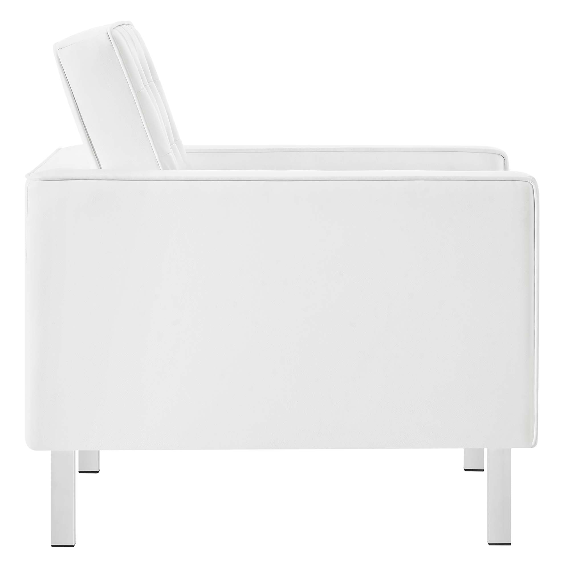 Loft Tufted Vegan Leather Armchair and Ottoman Set - Silver White