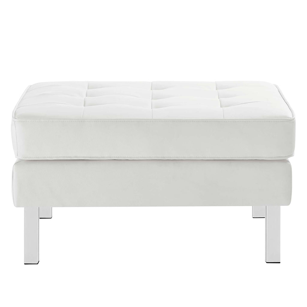Loft Tufted Vegan Leather Armchair and Ottoman Set - Silver White