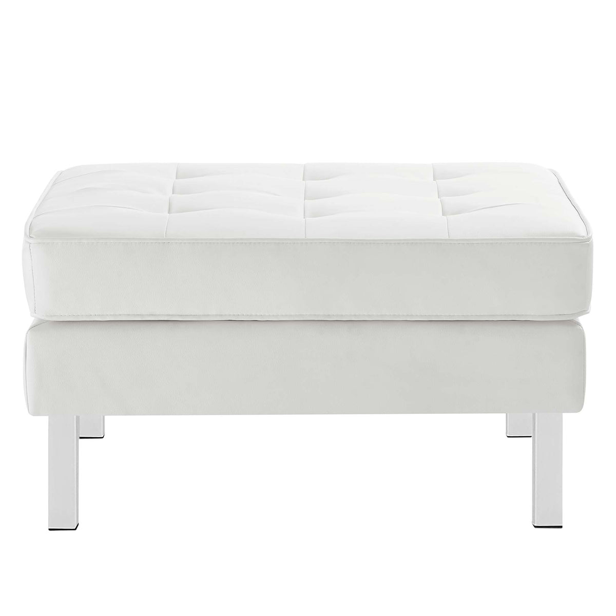 Loft Tufted Vegan Leather Armchair and Ottoman Set - Silver White