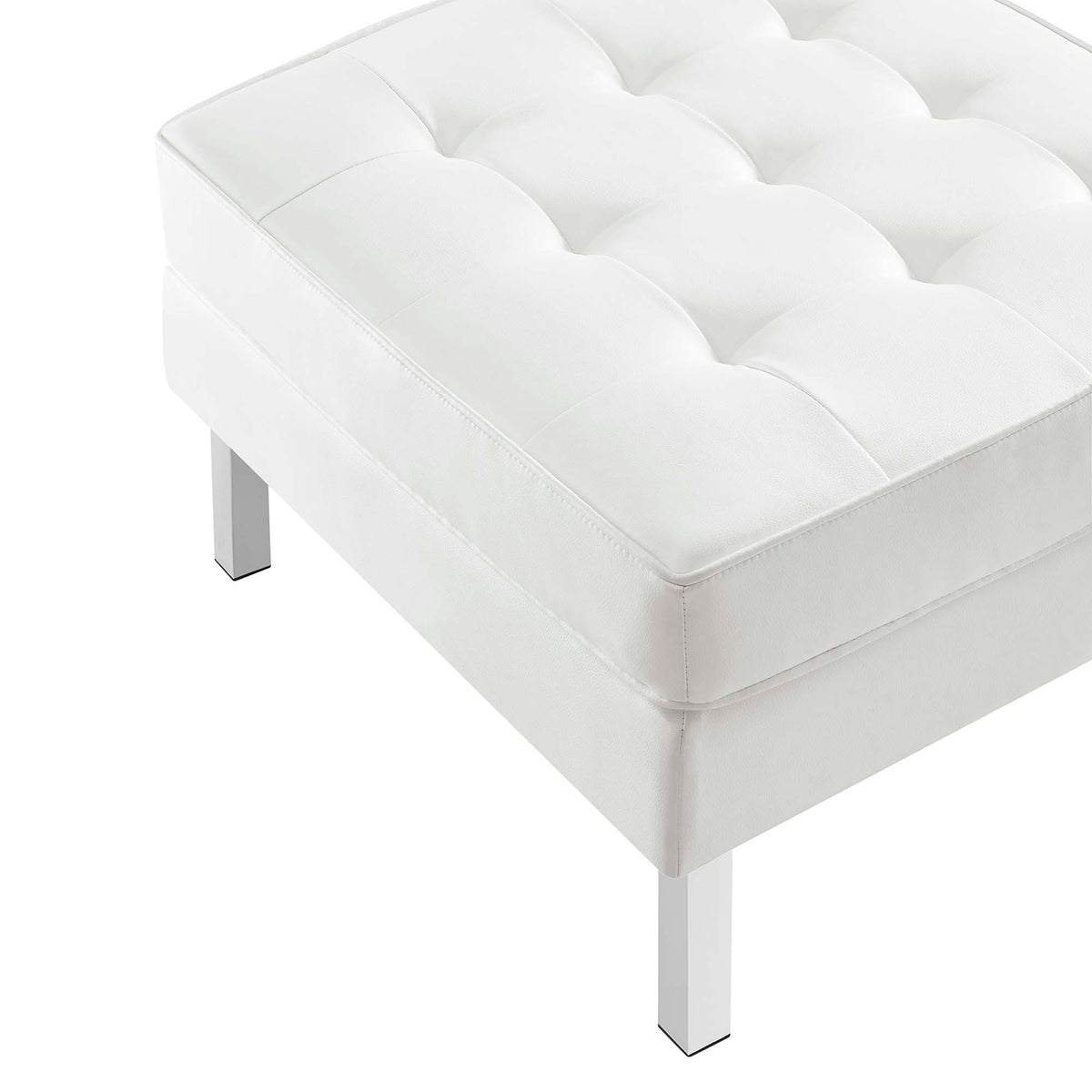 Loft Tufted Vegan Leather Armchair and Ottoman Set - Silver White