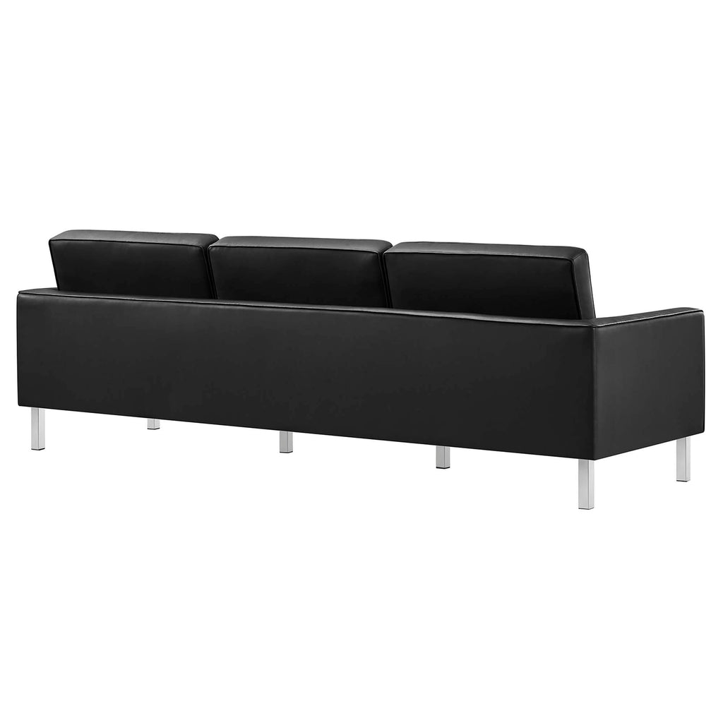 Loft Tufted Vegan Leather Sofa and Ottoman Set - Silver Black