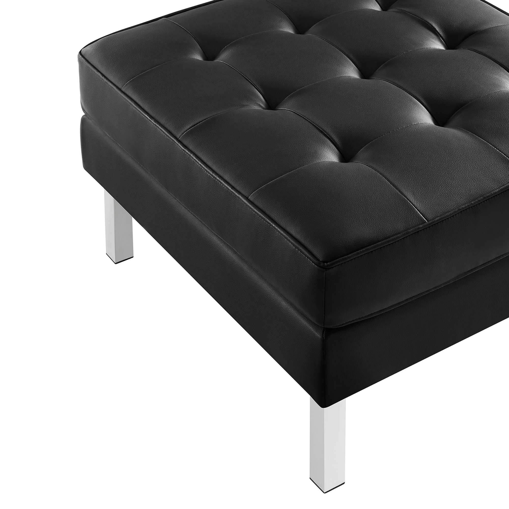 Loft Tufted Vegan Leather Sofa and Ottoman Set - Silver Black