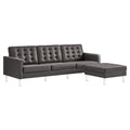 Loft Tufted Vegan Leather Sofa and Ottoman Set - Silver Gray
