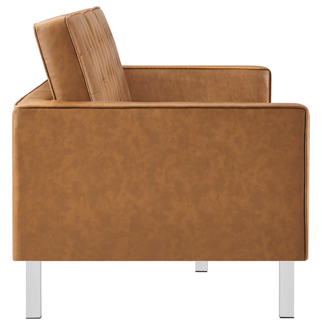 Loft Tufted Vegan Leather Sofa and Ottoman Set - Silver Tan