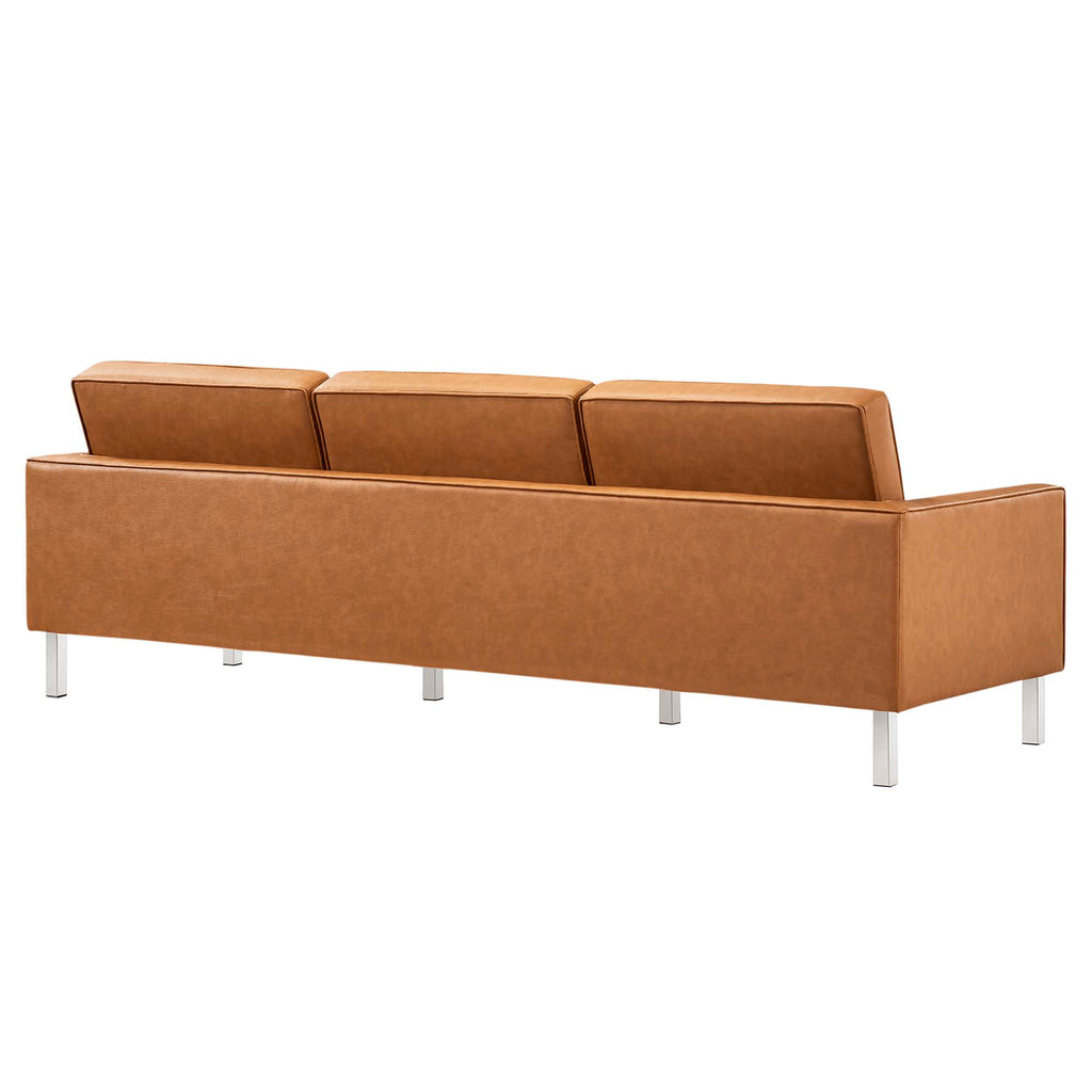 Loft Tufted Vegan Leather Sofa and Ottoman Set - Silver Tan
