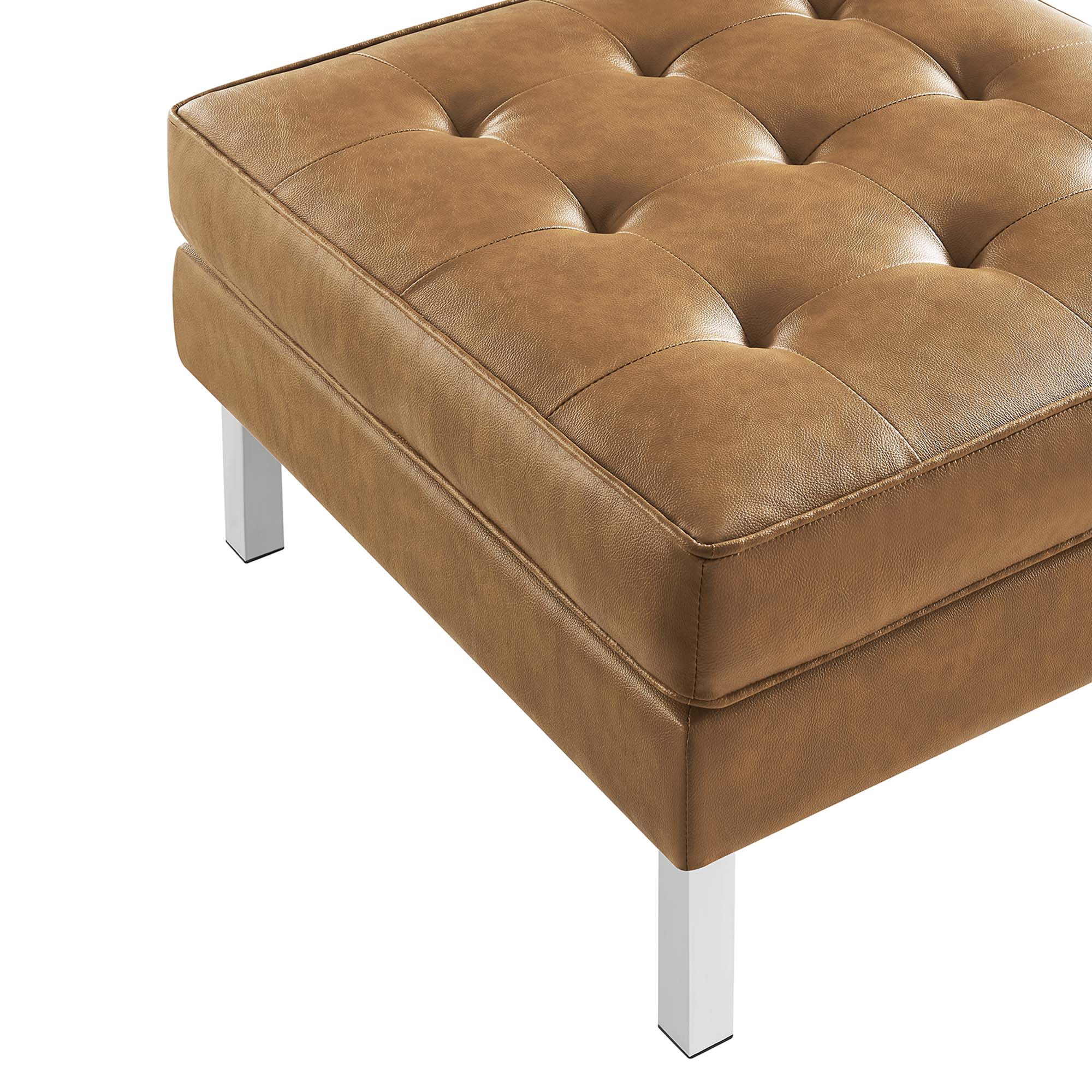 Loft Tufted Vegan Leather Sofa and Ottoman Set - Silver Tan