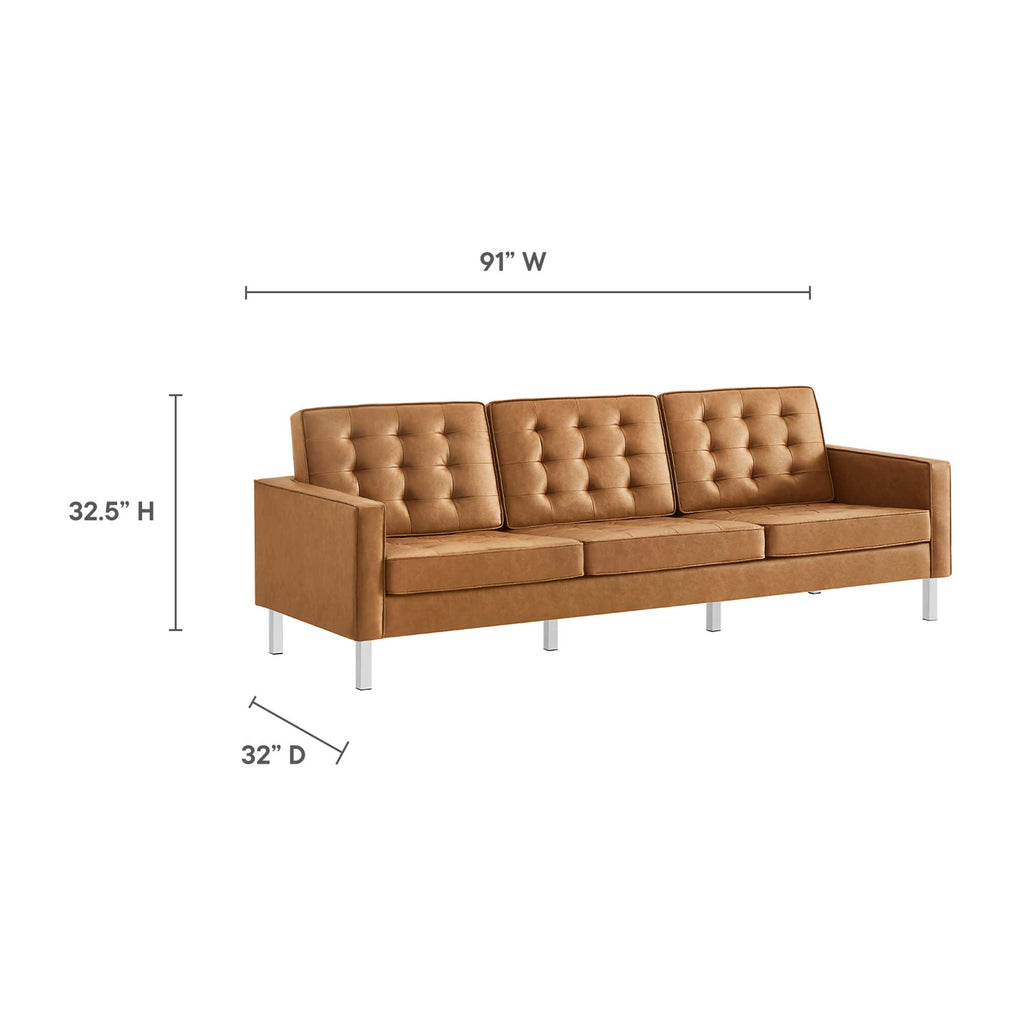 Loft Tufted Vegan Leather Sofa and Ottoman Set - Silver Tan
