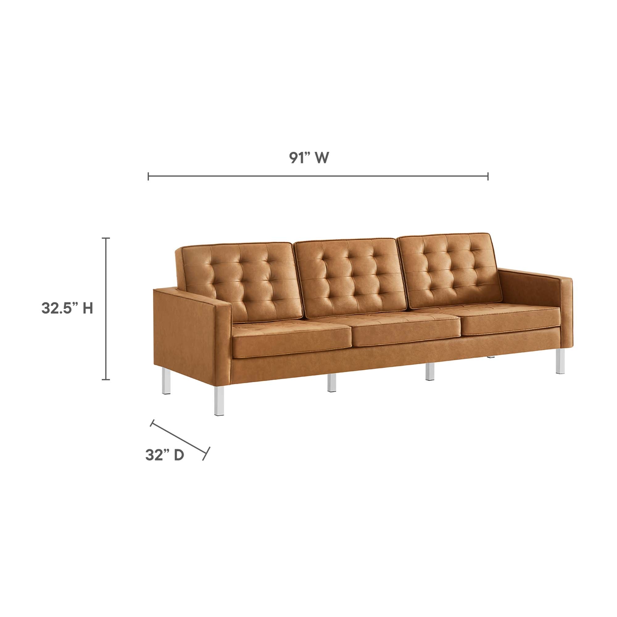Loft Tufted Vegan Leather Sofa and Ottoman Set - Silver Tan