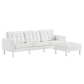 Loft Tufted Vegan Leather Sofa and Ottoman Set - Silver White