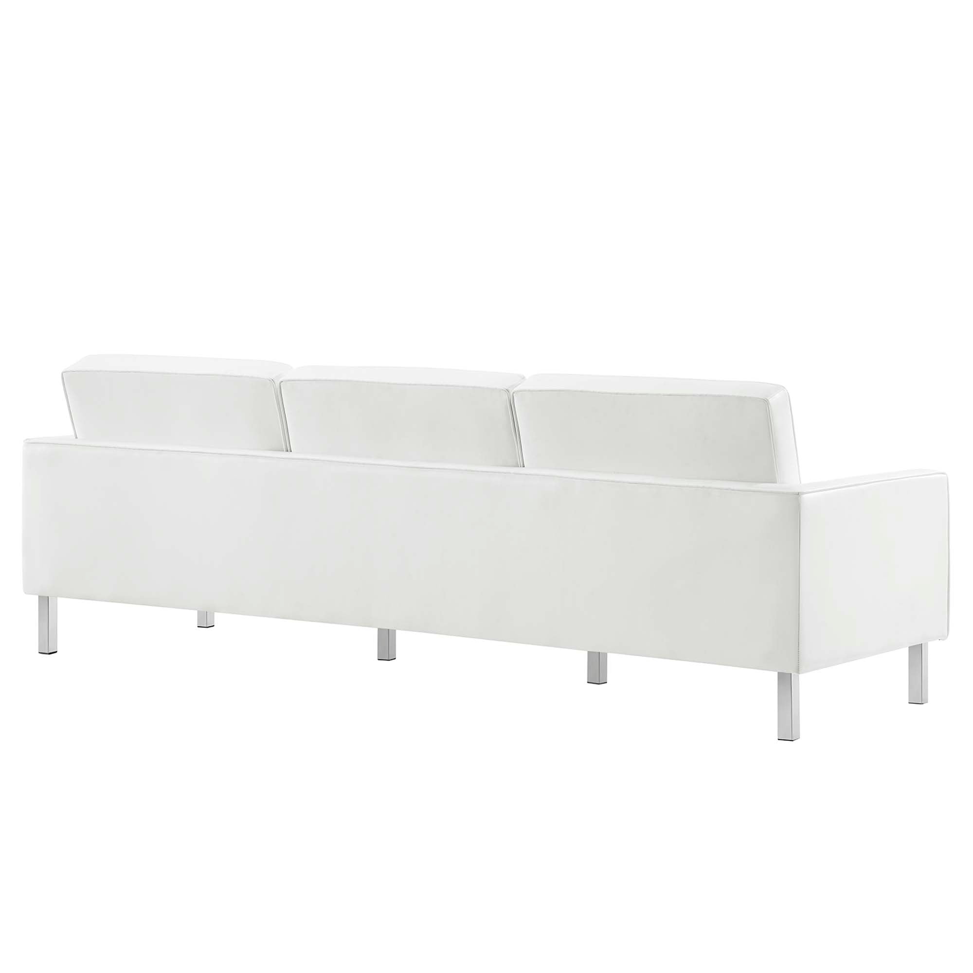 Loft Tufted Vegan Leather Sofa and Ottoman Set - Silver White