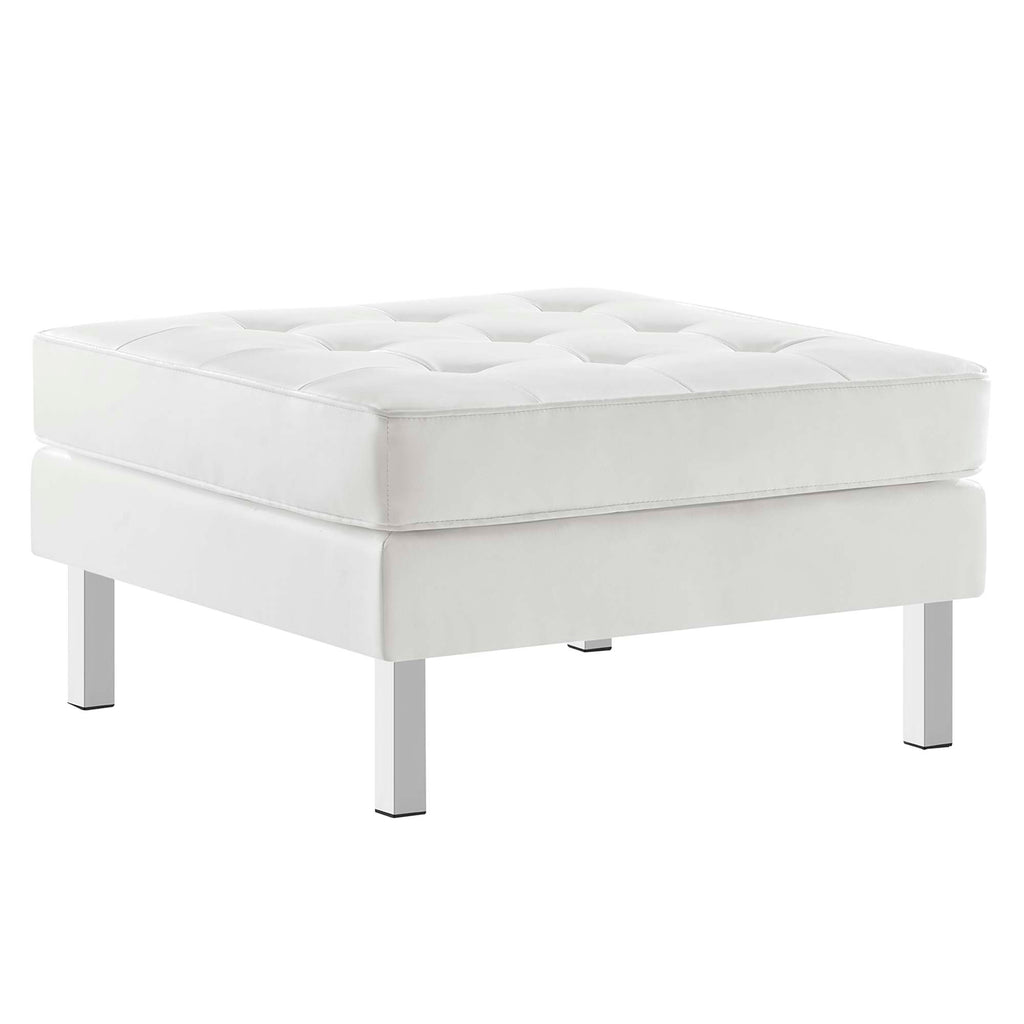 Loft Tufted Vegan Leather Sofa and Ottoman Set - Silver White