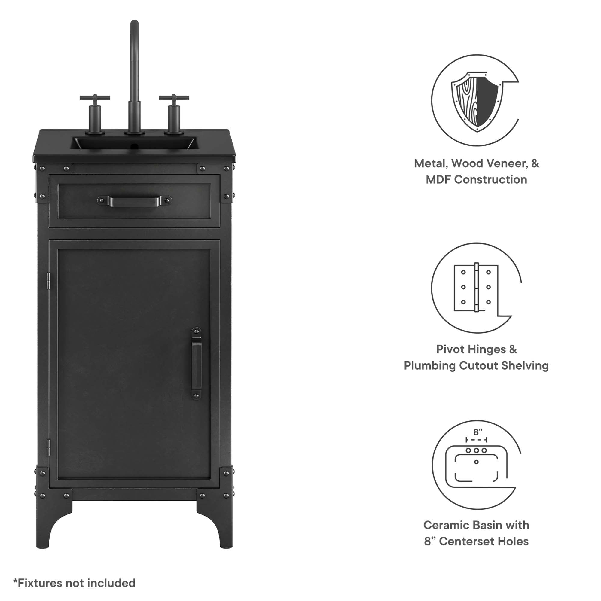 Steamforge 18" Bathroom Vanity - Black Black
