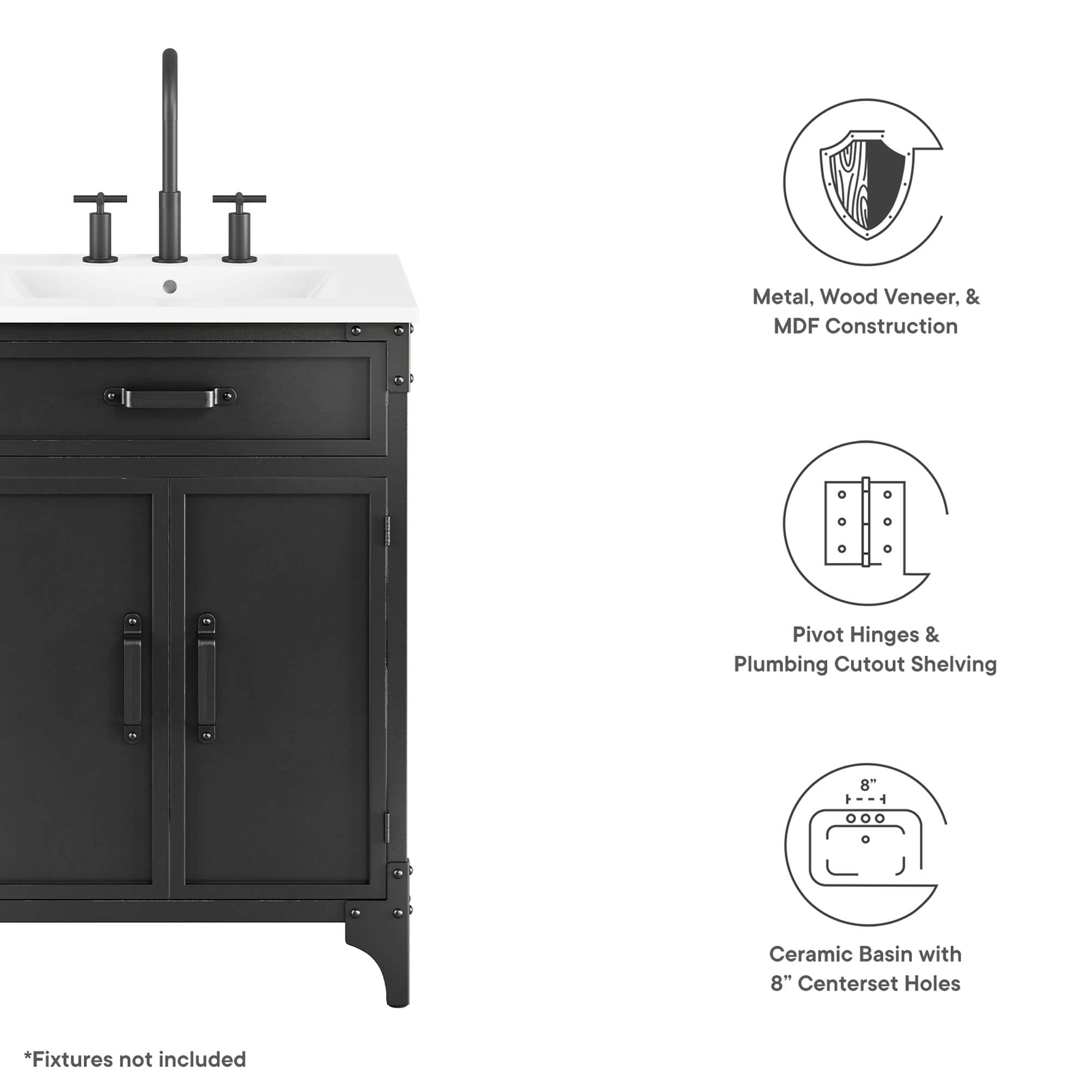 Steamforge 24" Bathroom Vanity - White Black
