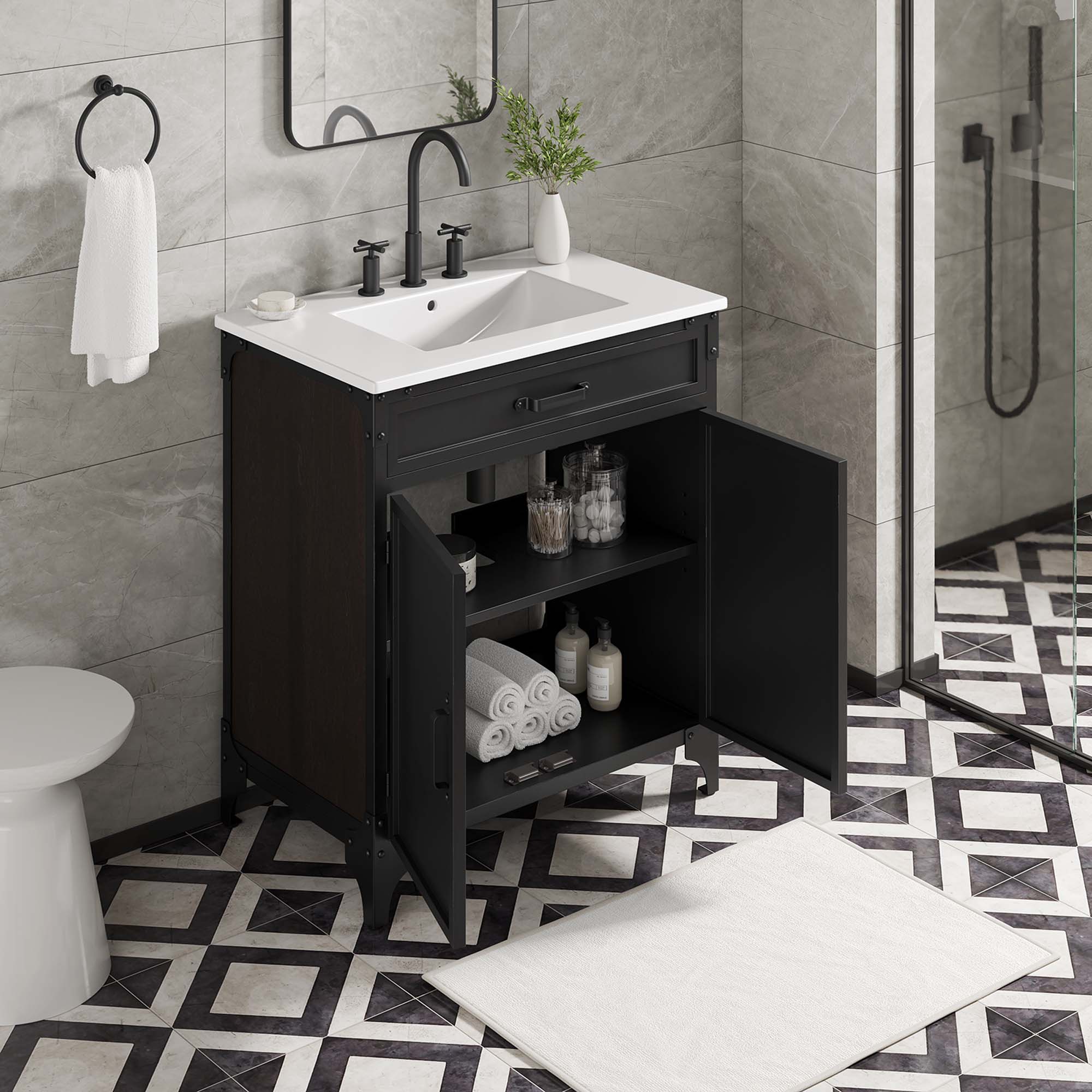 Steamforge 30" Bathroom Vanity - White Black