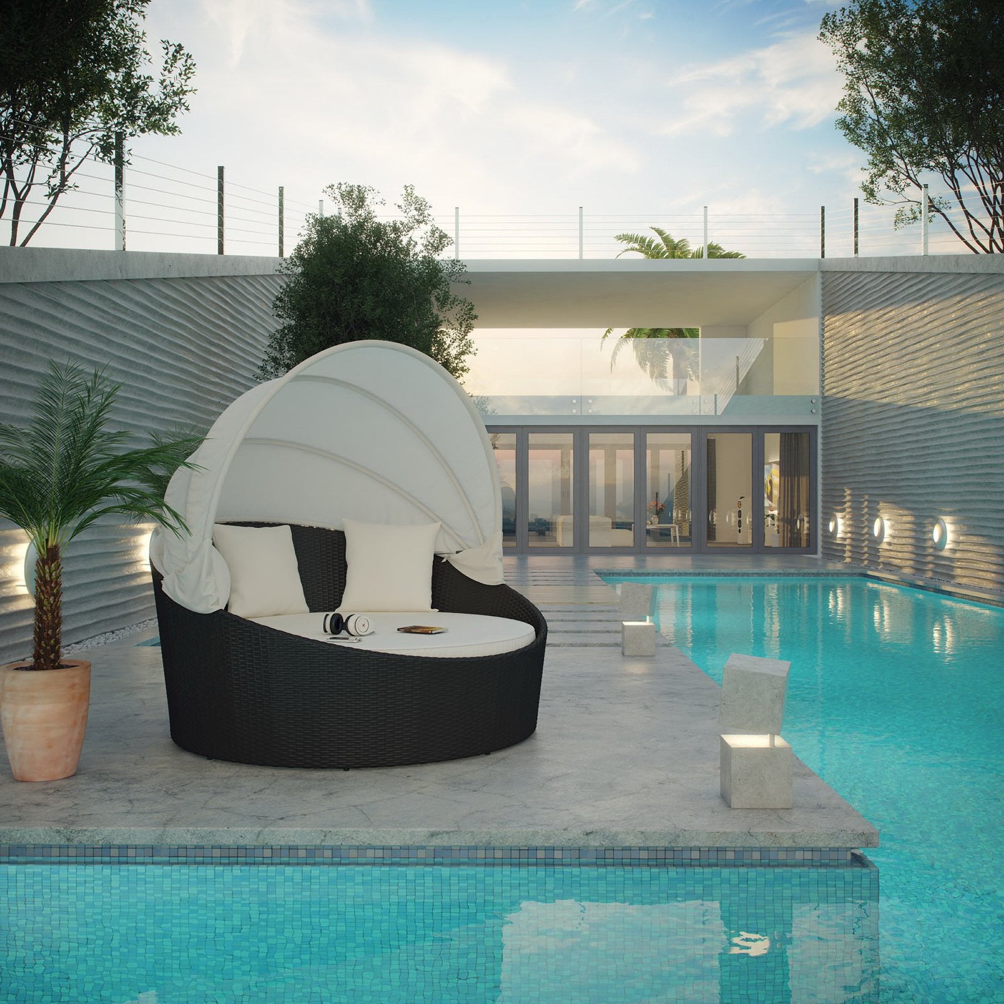 Siesta Canopy Outdoor Patio Daybed - Espresso White