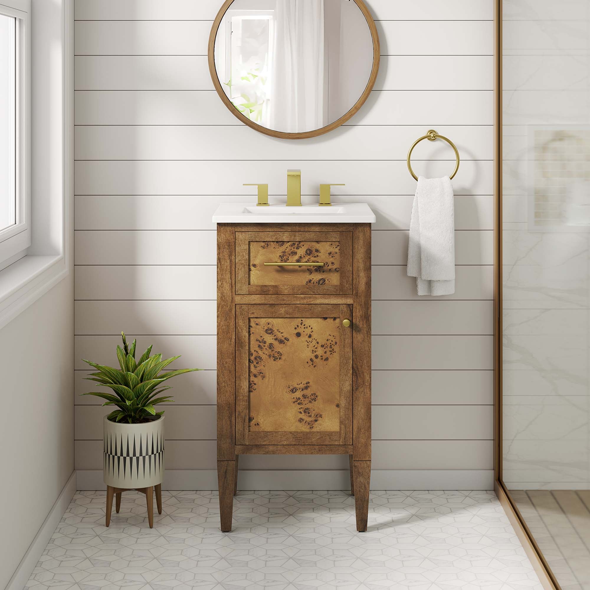 Elysian 18" Wood Bathroom Vanity - White Brown