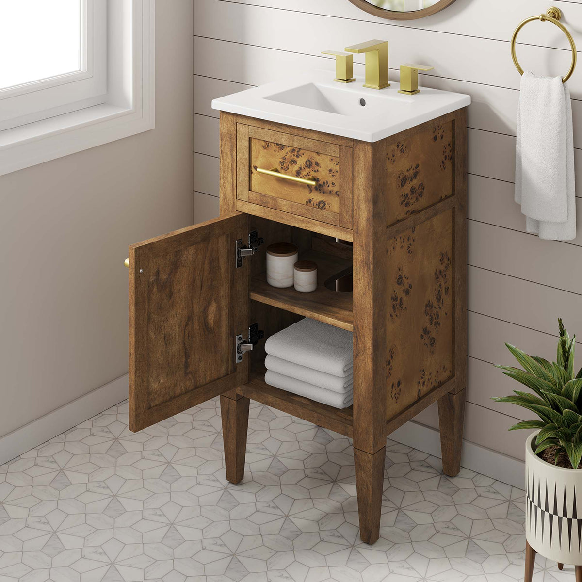 Elysian 18" Wood Bathroom Vanity - White Brown