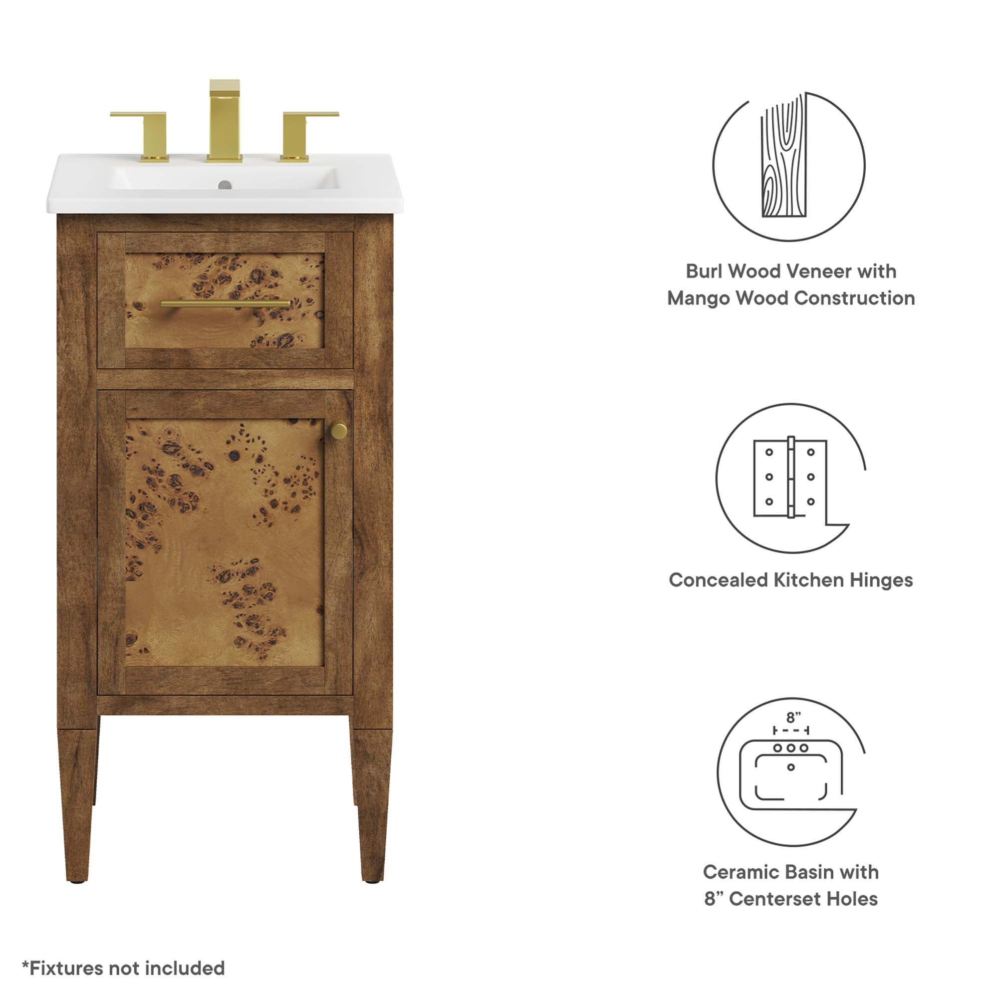 Elysian 18" Wood Bathroom Vanity - White Brown