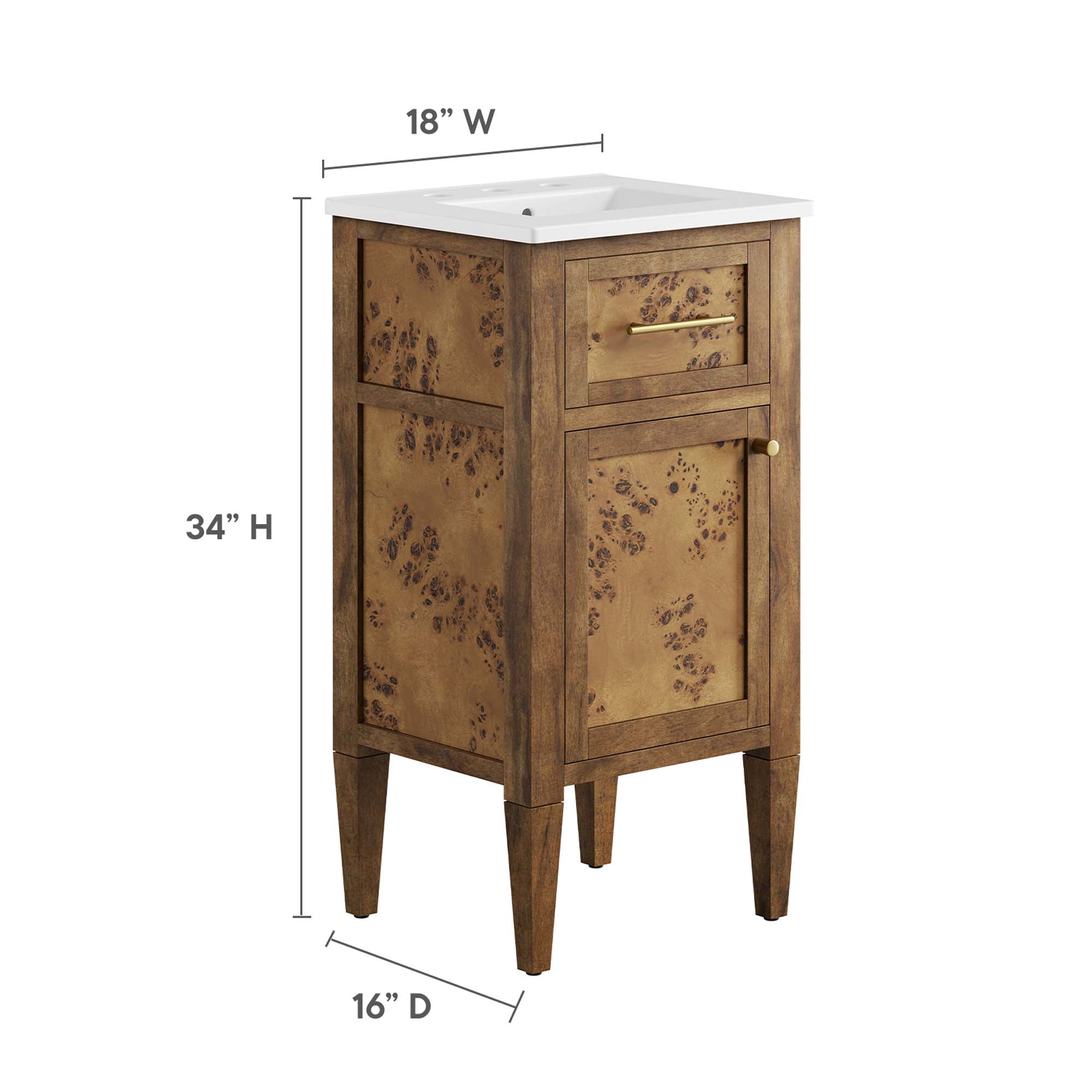 Elysian 18" Wood Bathroom Vanity - White Brown