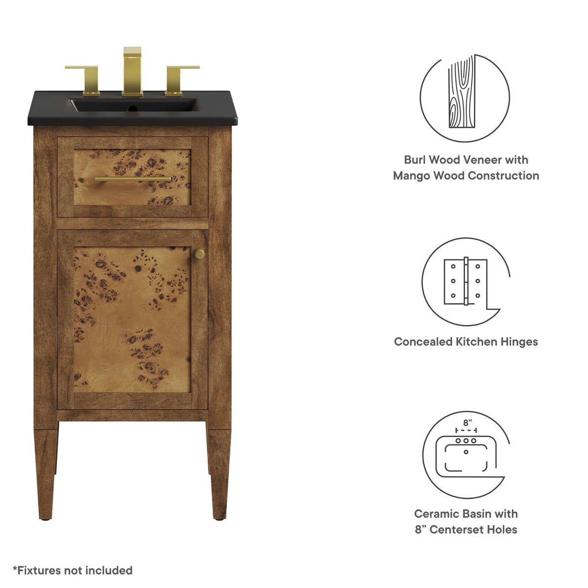 Elysian 18" Wood Bathroom Vanity - Black Brown