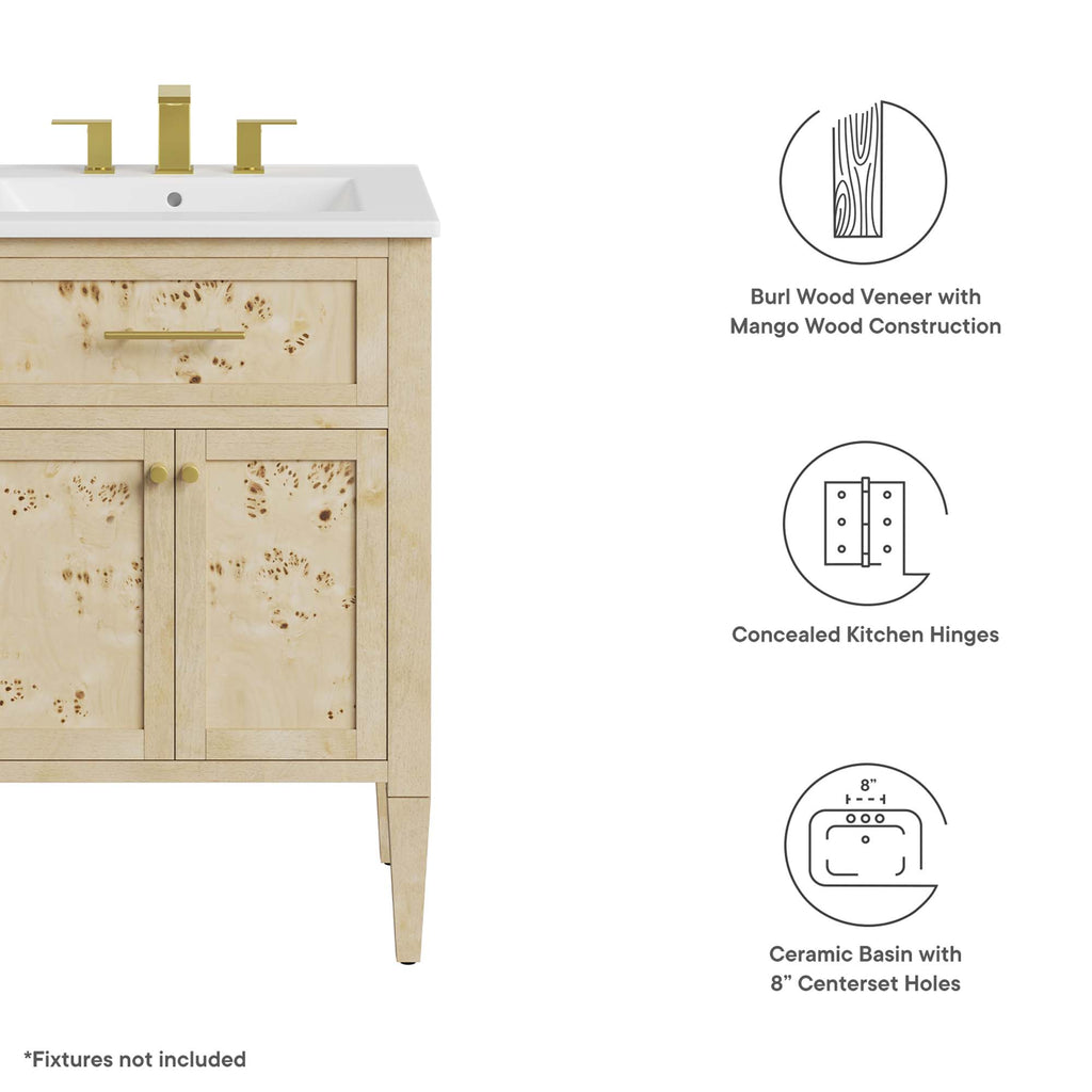 Elysian 24" Wood Bathroom Vanity - White Burl