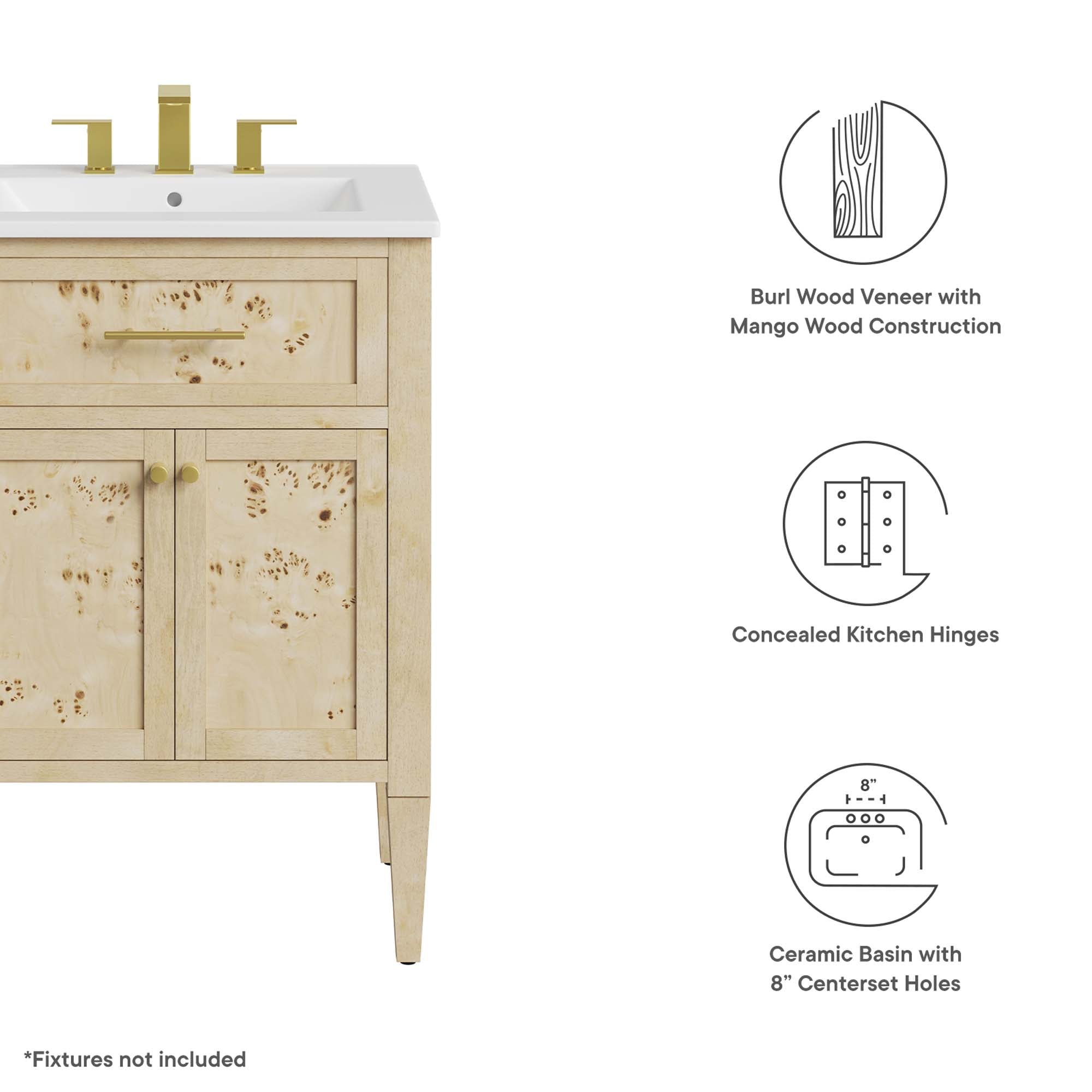 Elysian 24" Wood Bathroom Vanity - White Burl