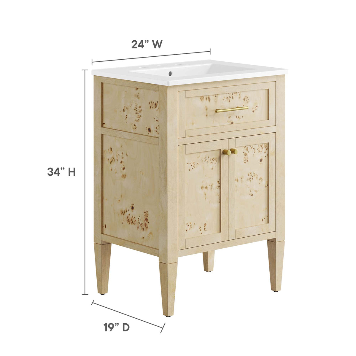 Elysian 24" Wood Bathroom Vanity - White Burl