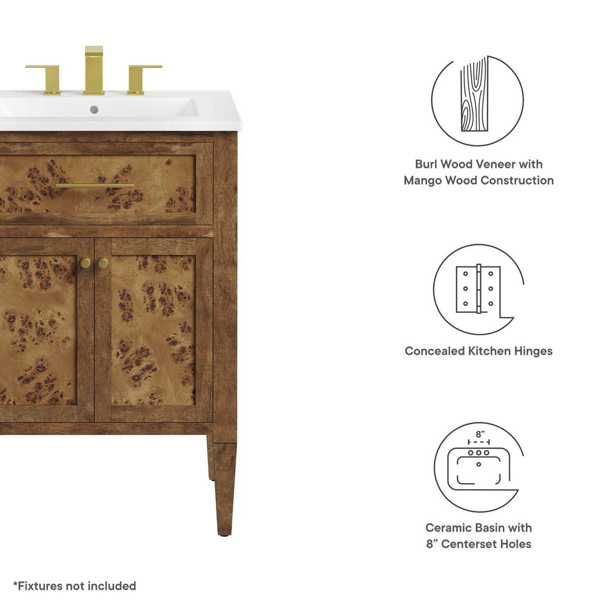 Elysian 24" Wood Bathroom Vanity - White Brown