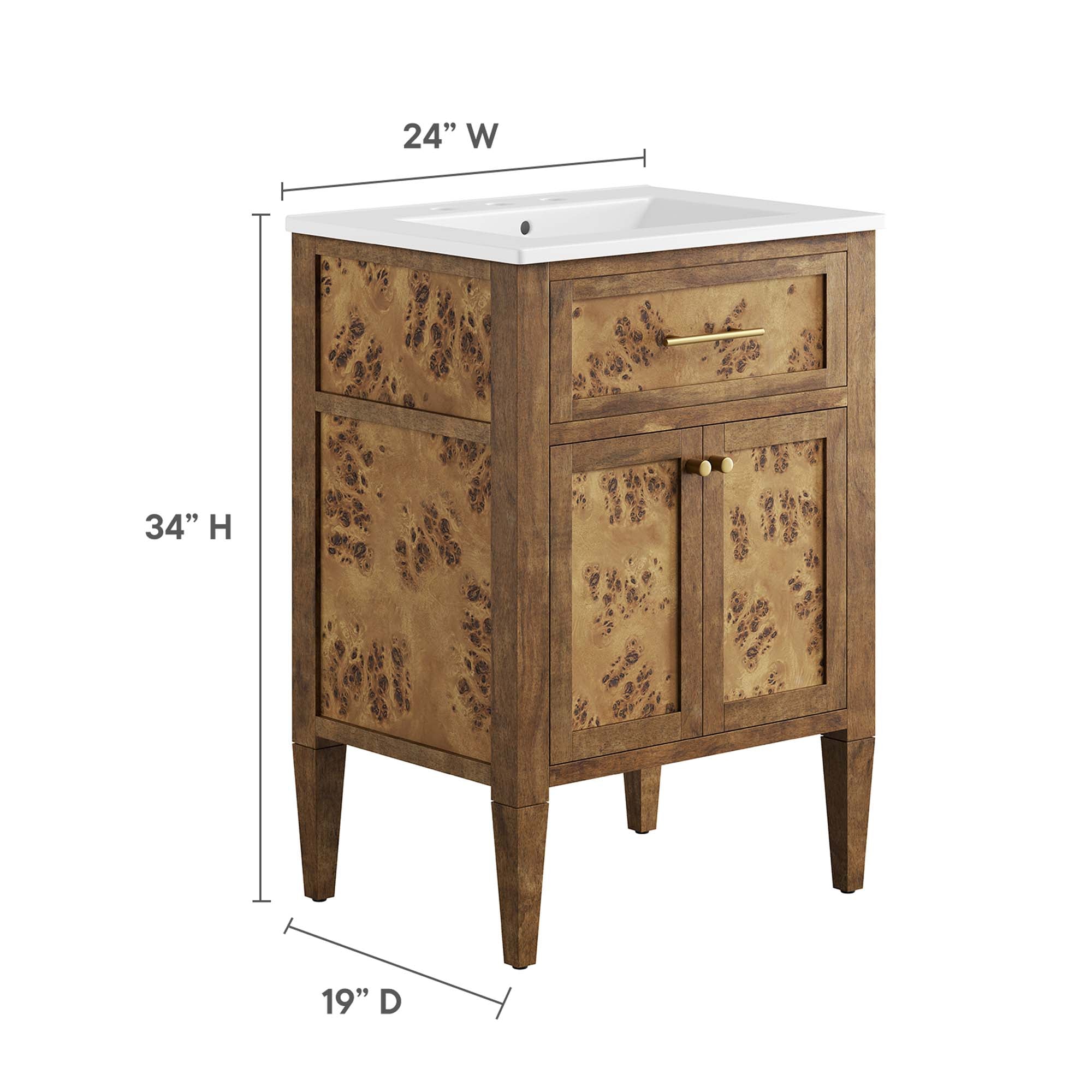 Elysian 24" Wood Bathroom Vanity - White Brown