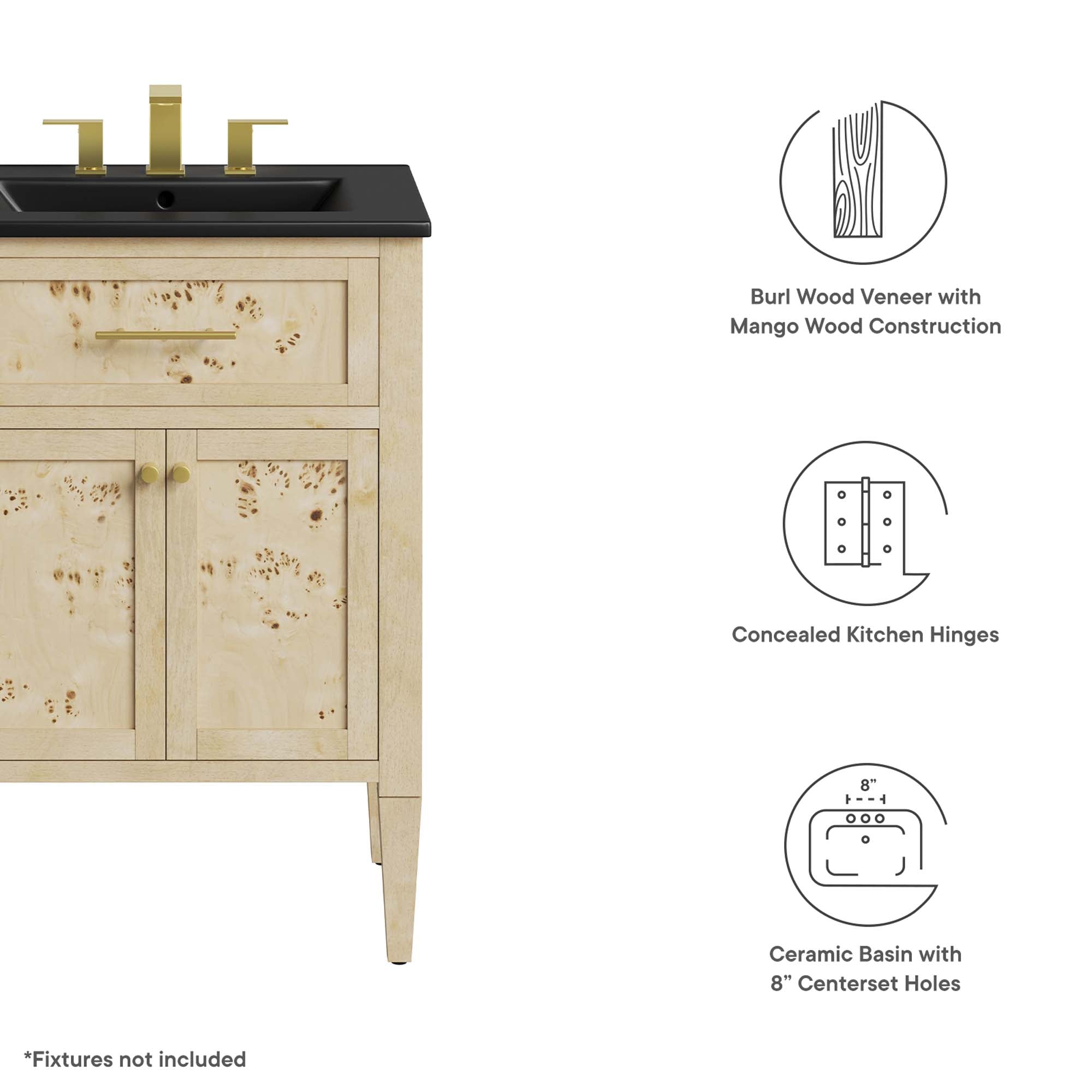 Elysian 24" Wood Bathroom Vanity - Black Burl