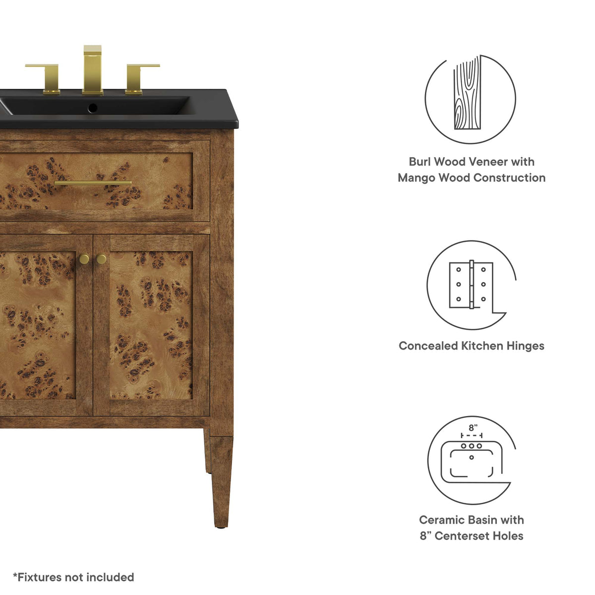 Elysian 24" Wood Bathroom Vanity - Black Brown