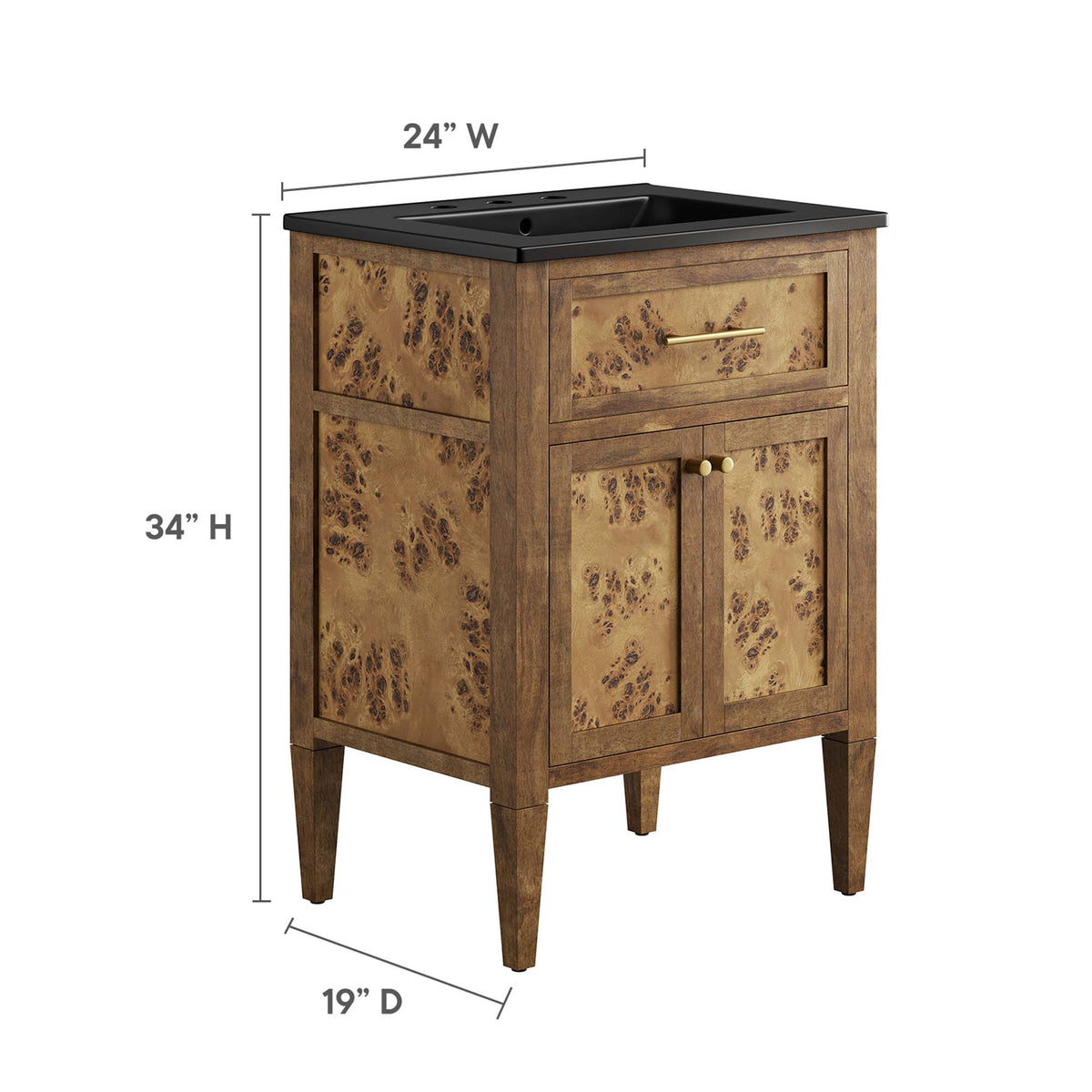 Elysian 24" Wood Bathroom Vanity - Black Brown