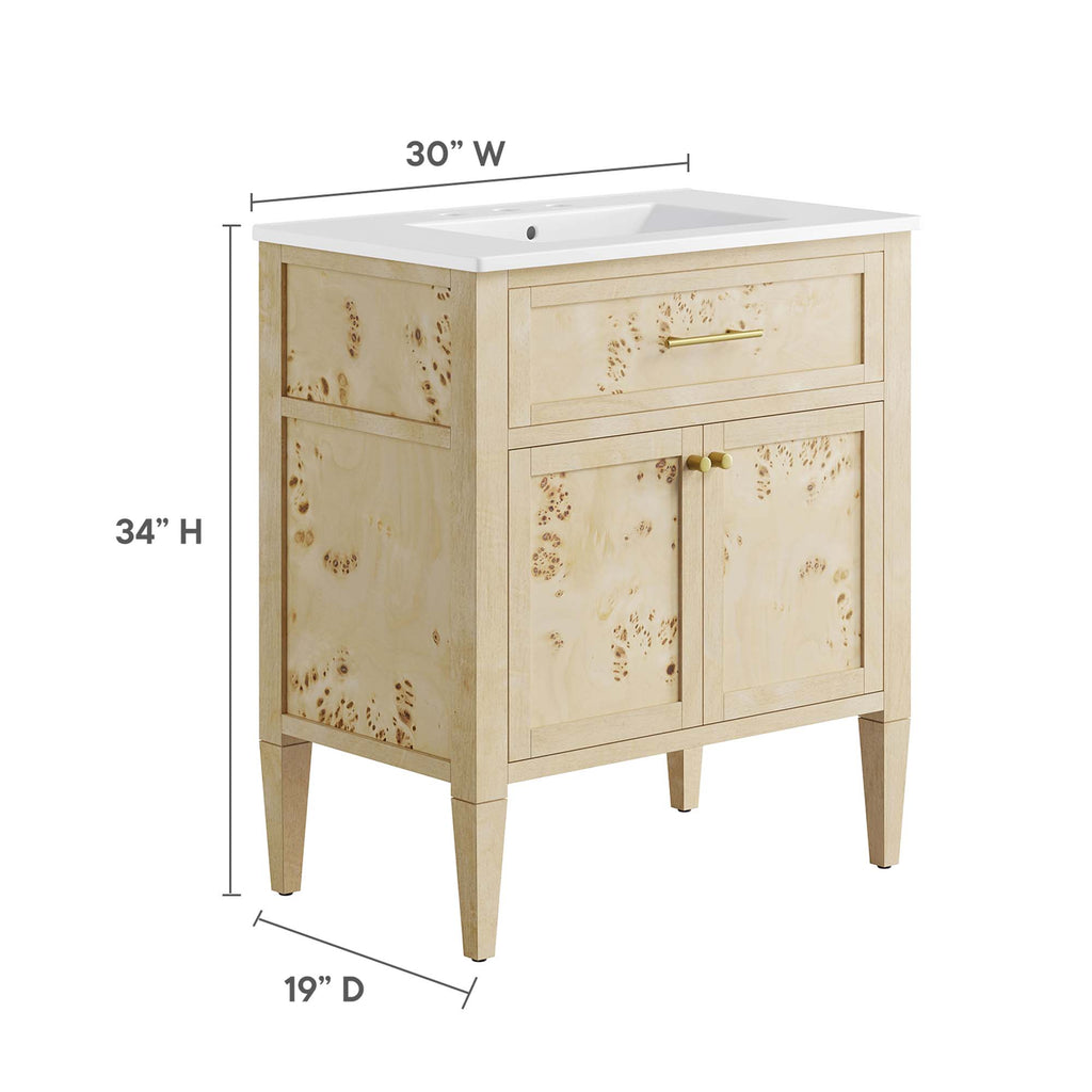 Elysian 30" Wood Bathroom Vanity - White Burl