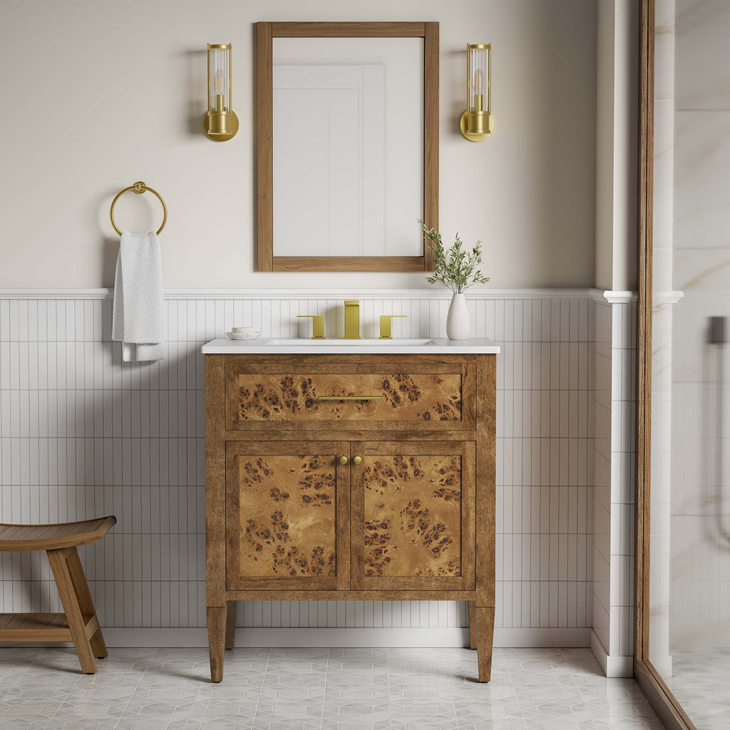 Elysian 30" Wood Bathroom Vanity - White Brown