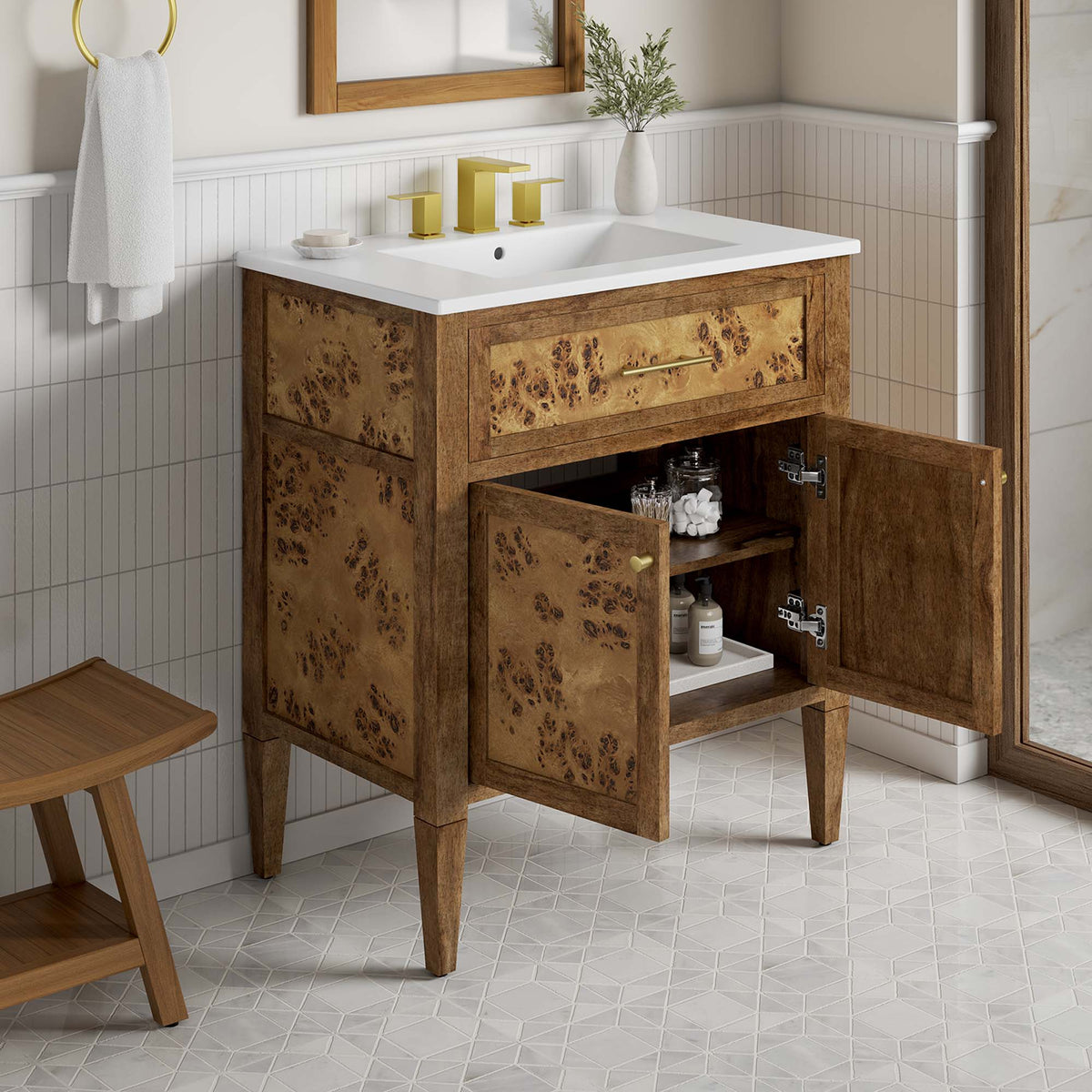 Elysian 30" Wood Bathroom Vanity - White Brown