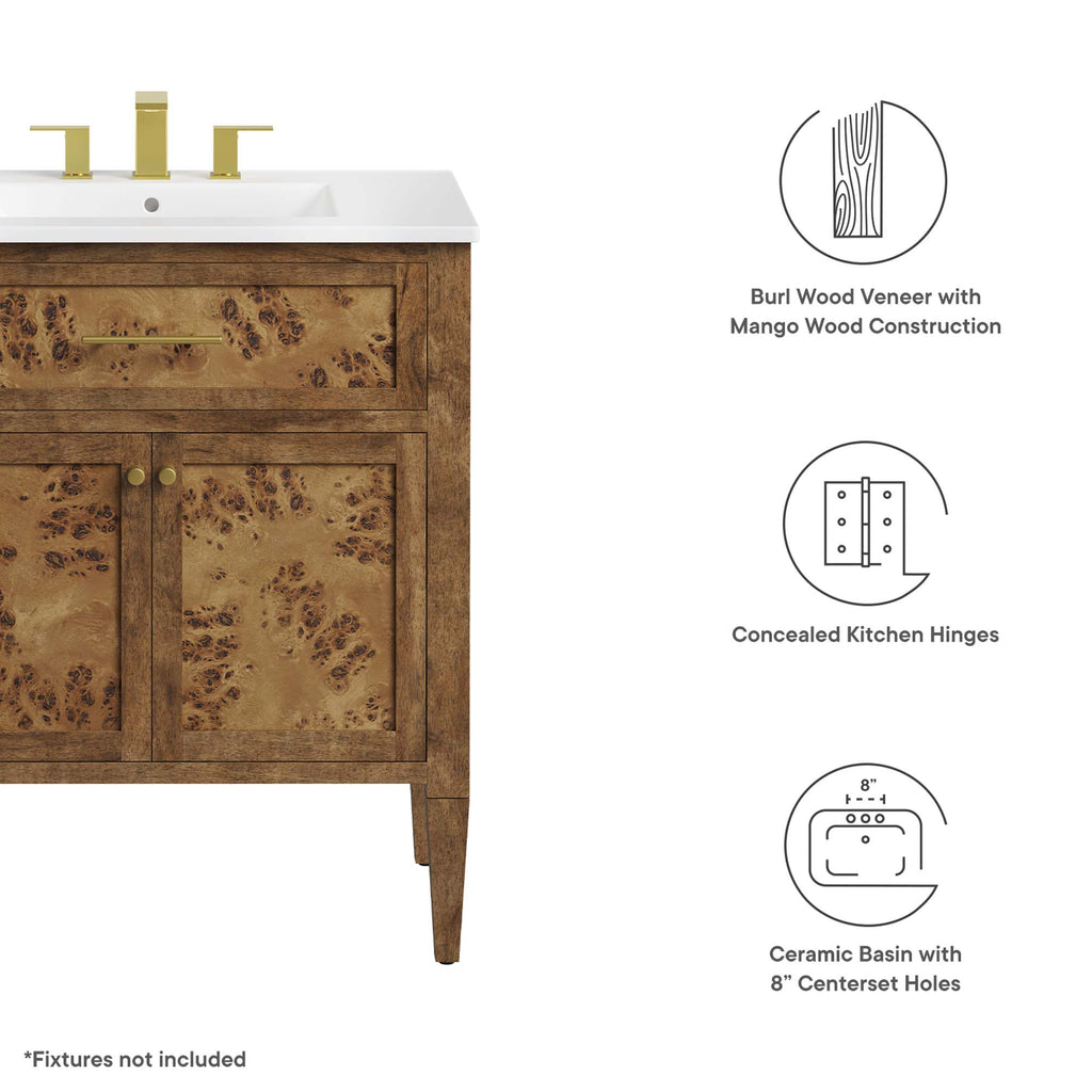 Elysian 30" Wood Bathroom Vanity - White Brown