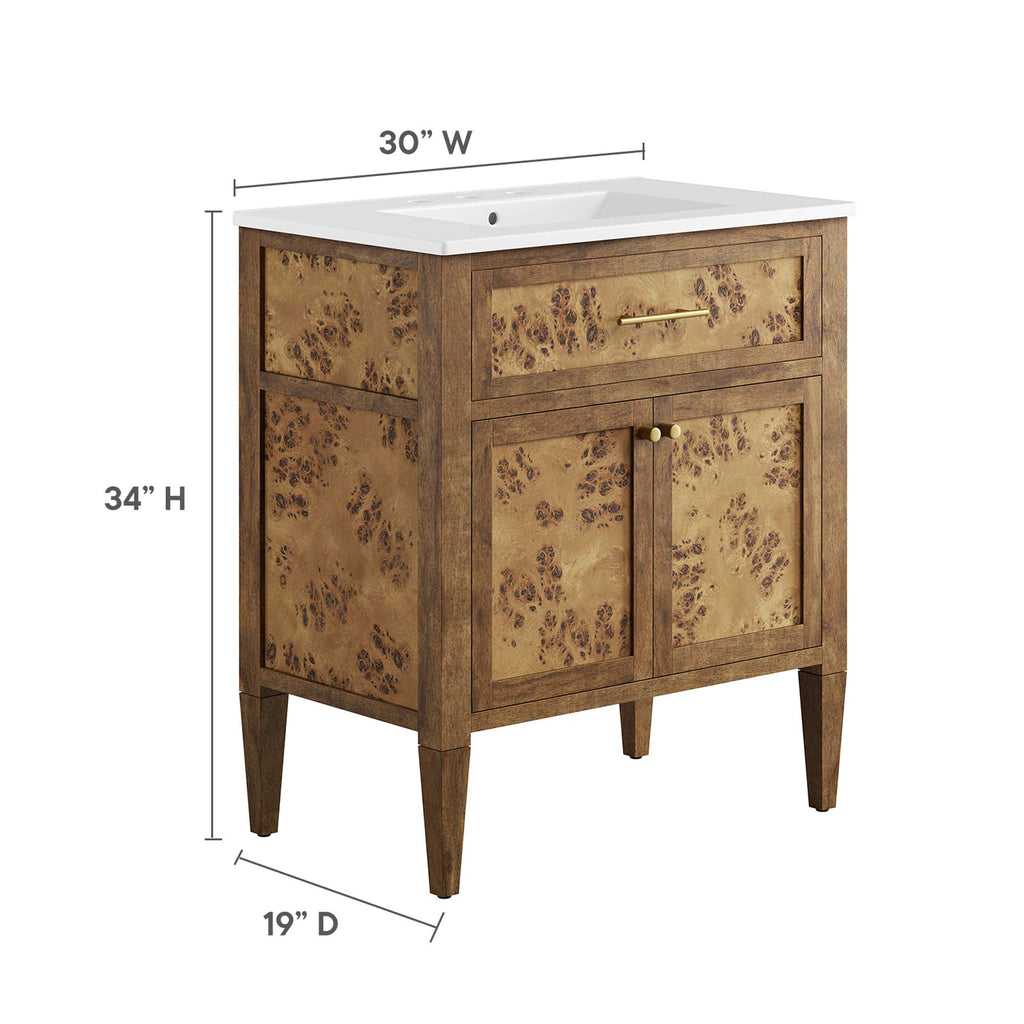 Elysian 30" Wood Bathroom Vanity - White Brown