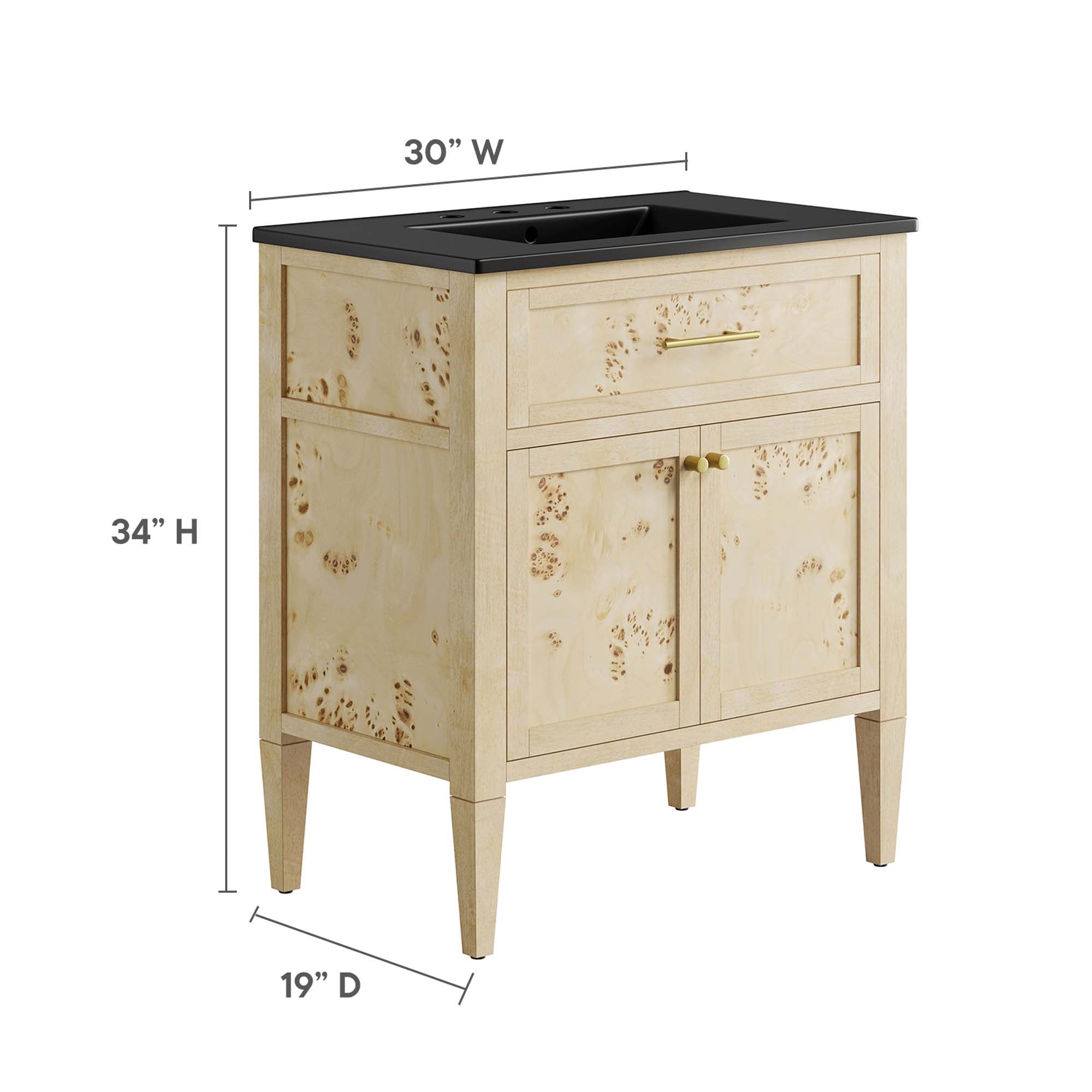 Elysian 30" Wood Bathroom Vanity - Black Burl