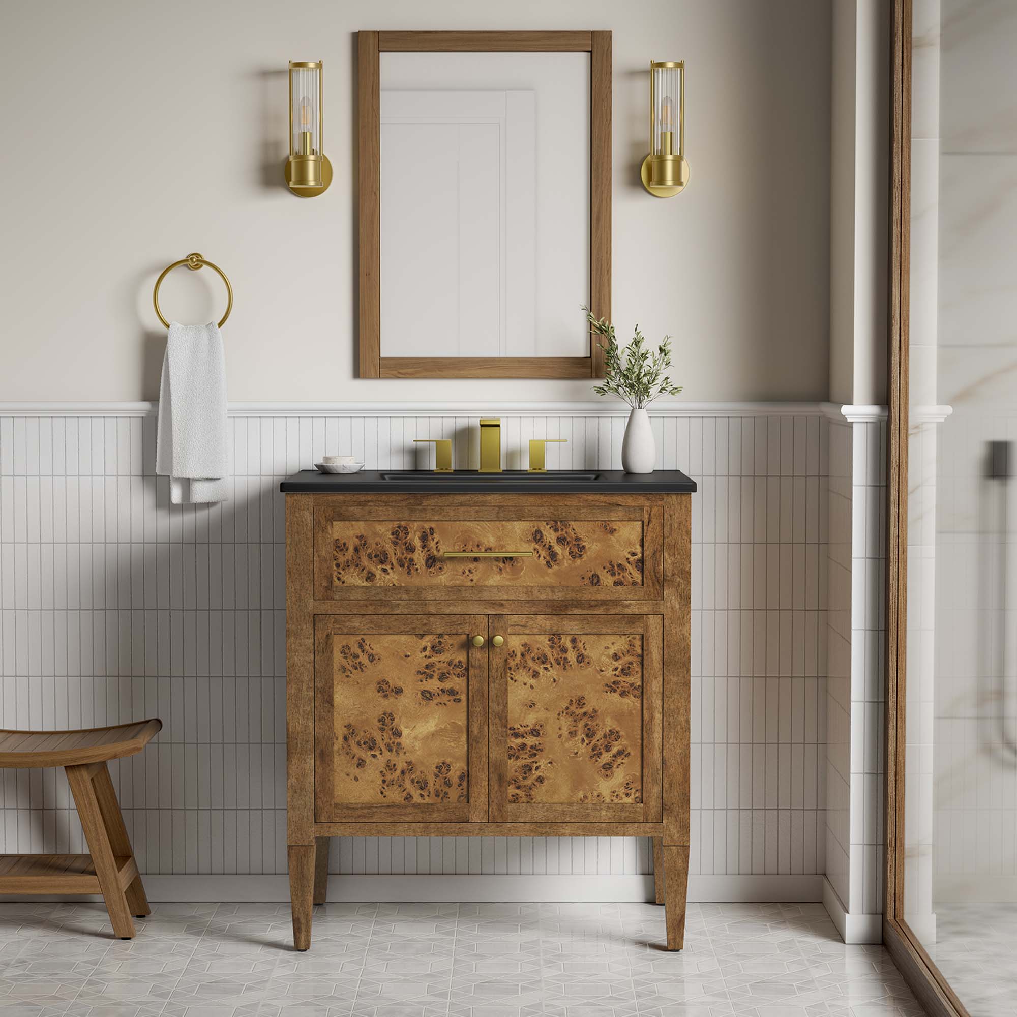 Elysian 30" Wood Bathroom Vanity - Black Brown