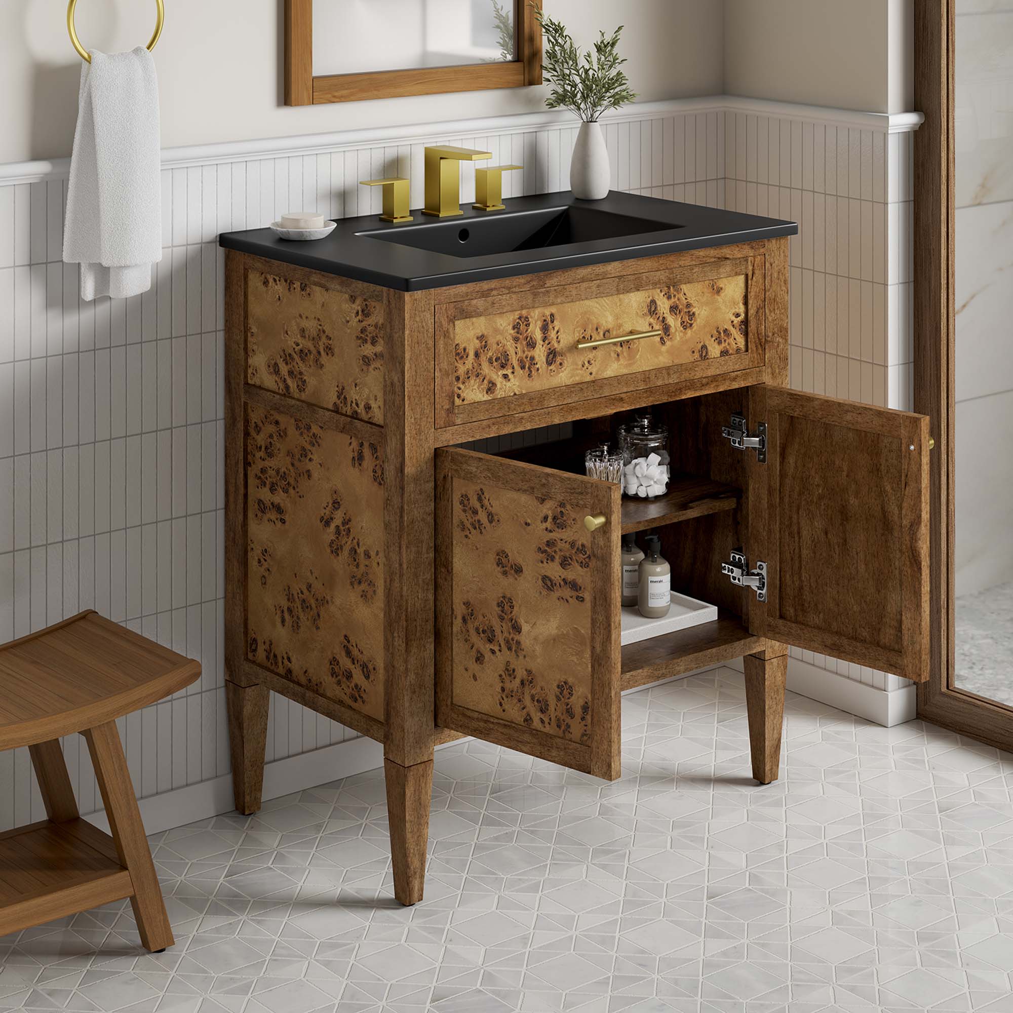 Elysian 30" Wood Bathroom Vanity - Black Brown