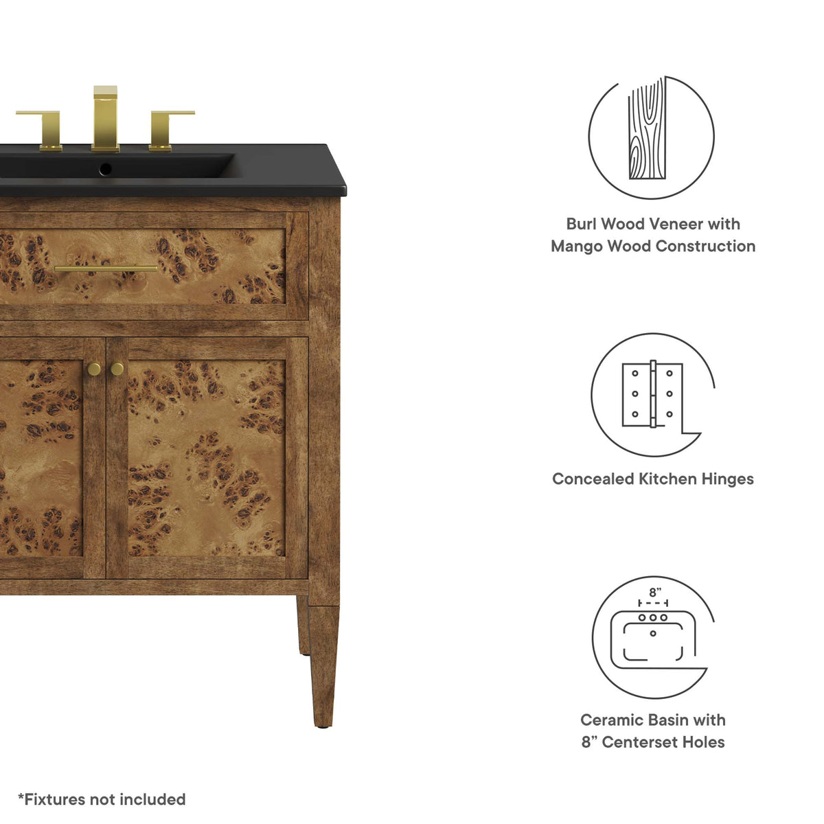 Elysian 30" Wood Bathroom Vanity - Black Brown