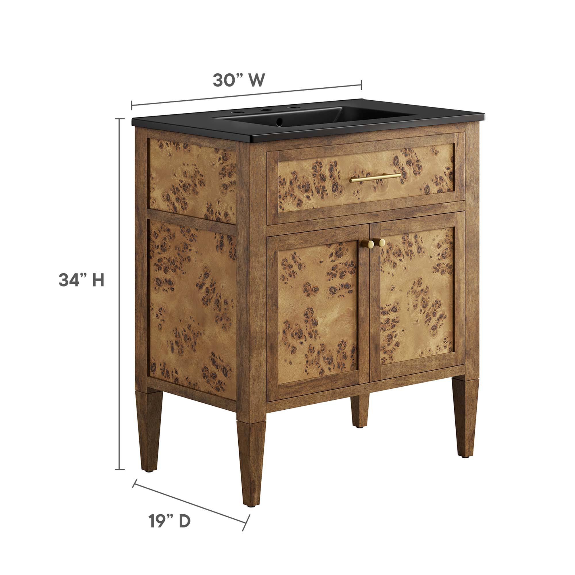 Elysian 30" Wood Bathroom Vanity - Black Brown