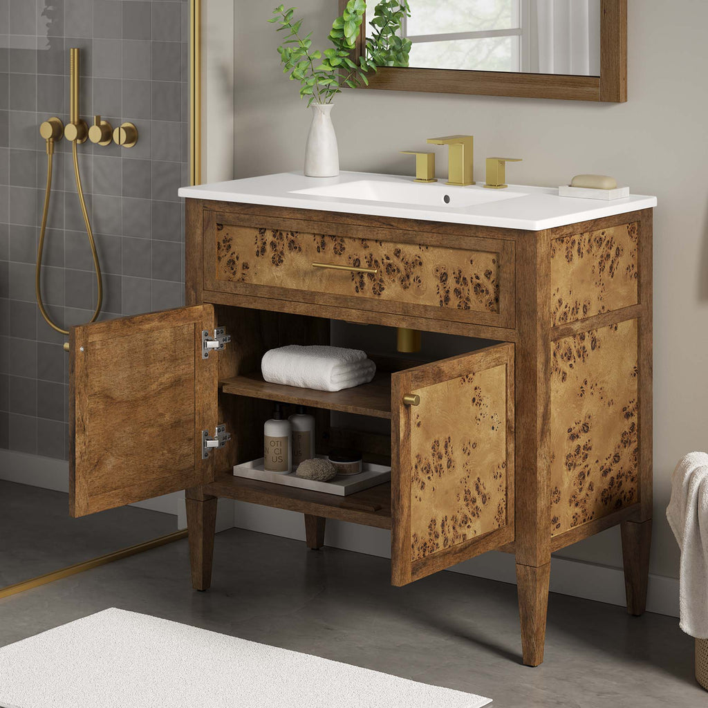 Elysian 36" Wood Bathroom Vanity - White Brown