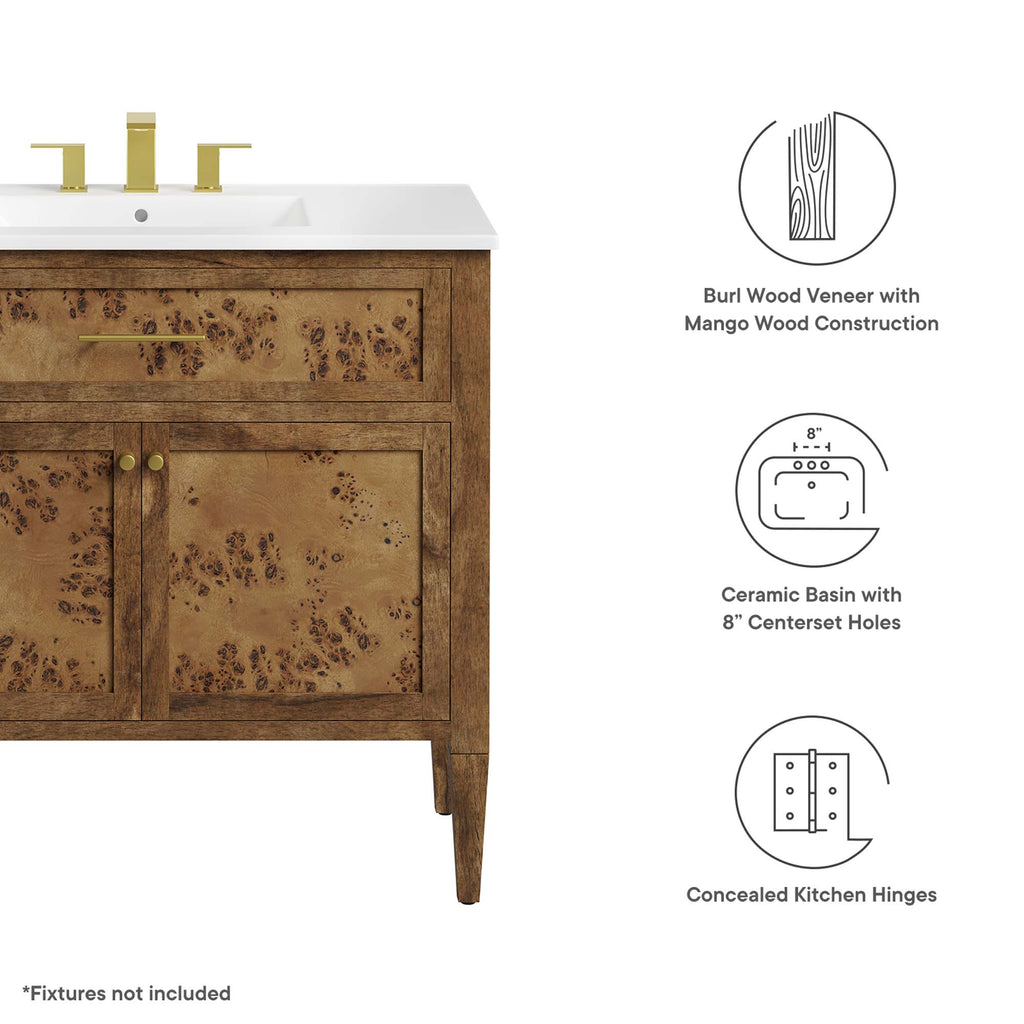 Elysian 36" Wood Bathroom Vanity - White Brown