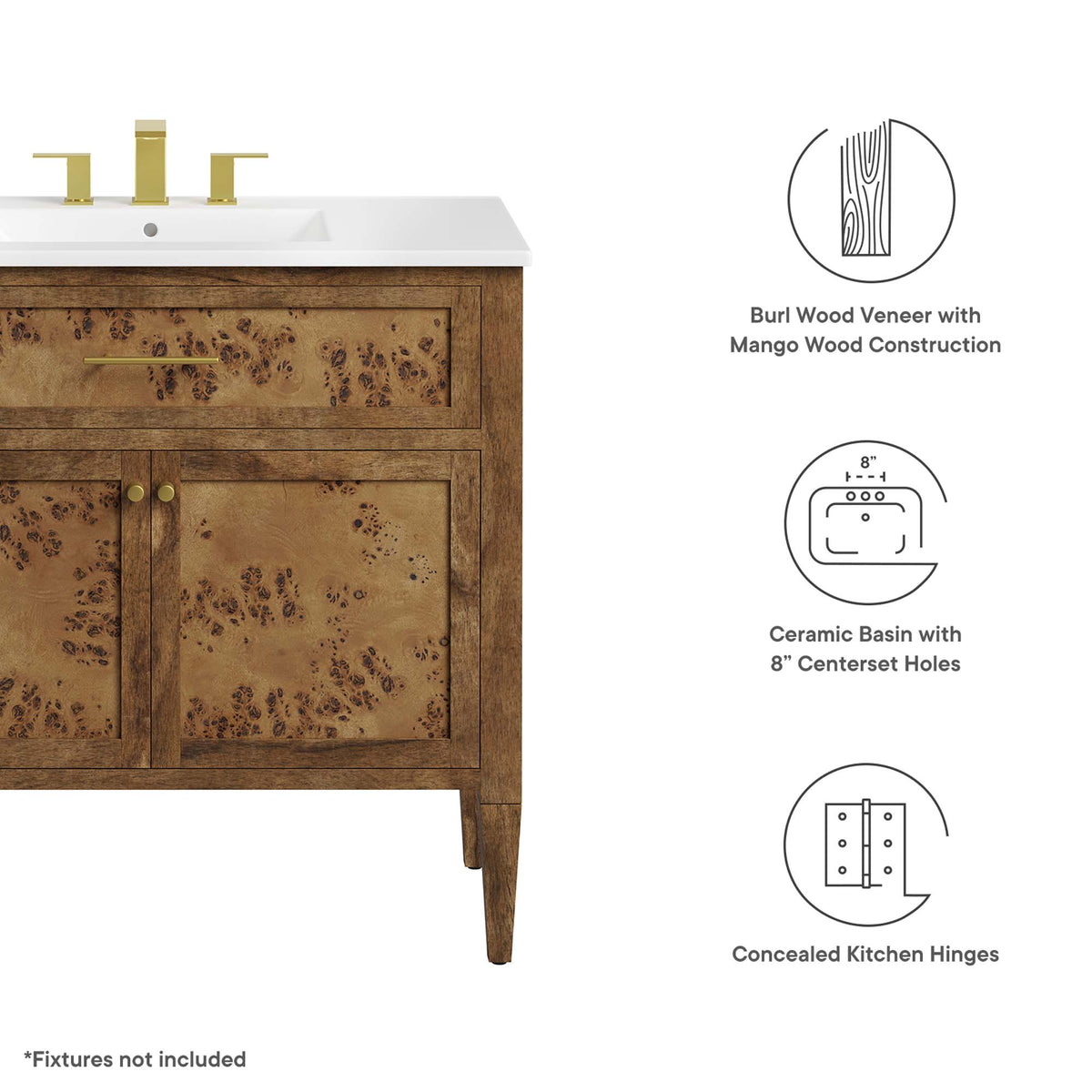 Elysian 36" Wood Bathroom Vanity - White Brown