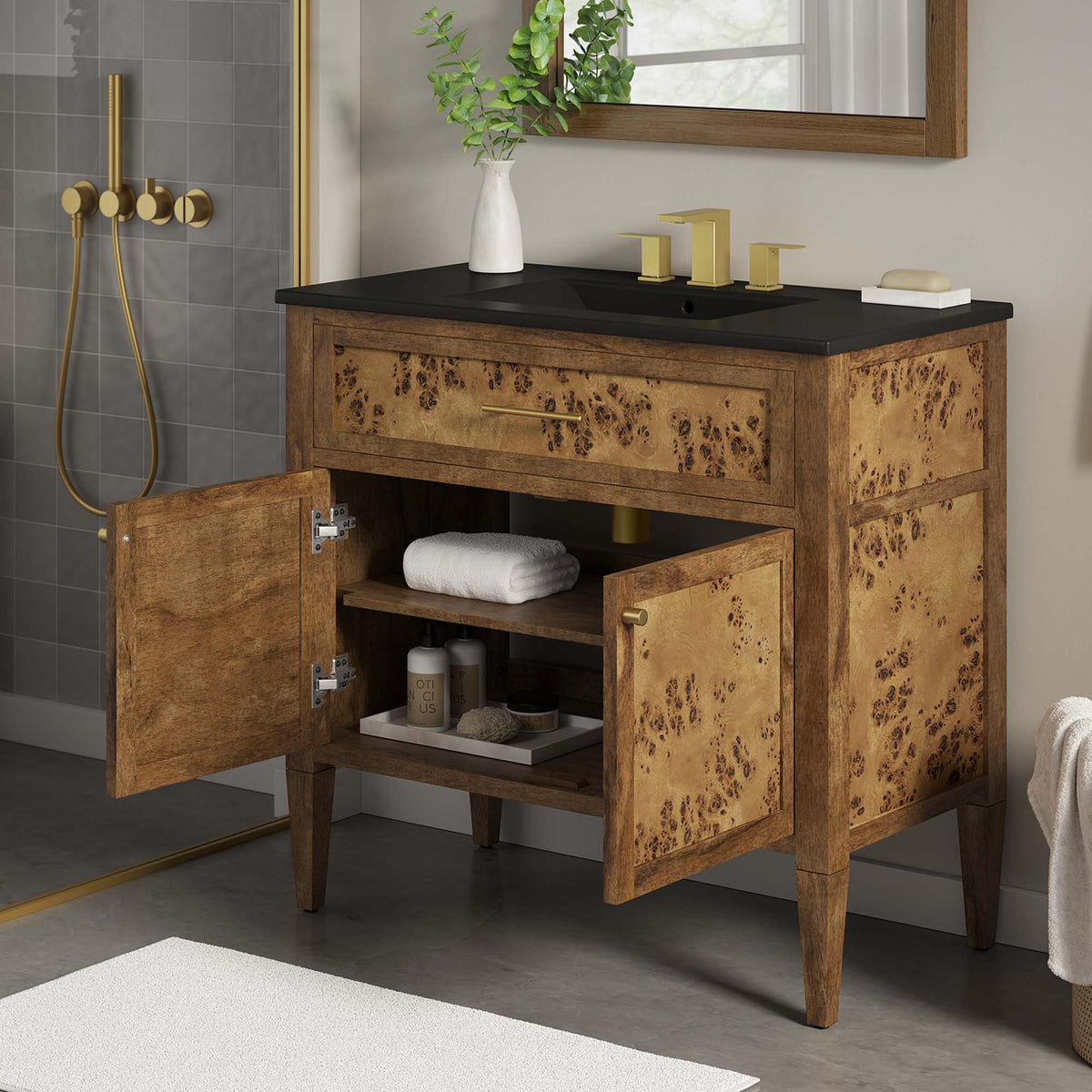 Elysian 36" Wood Bathroom Vanity - Black Brown