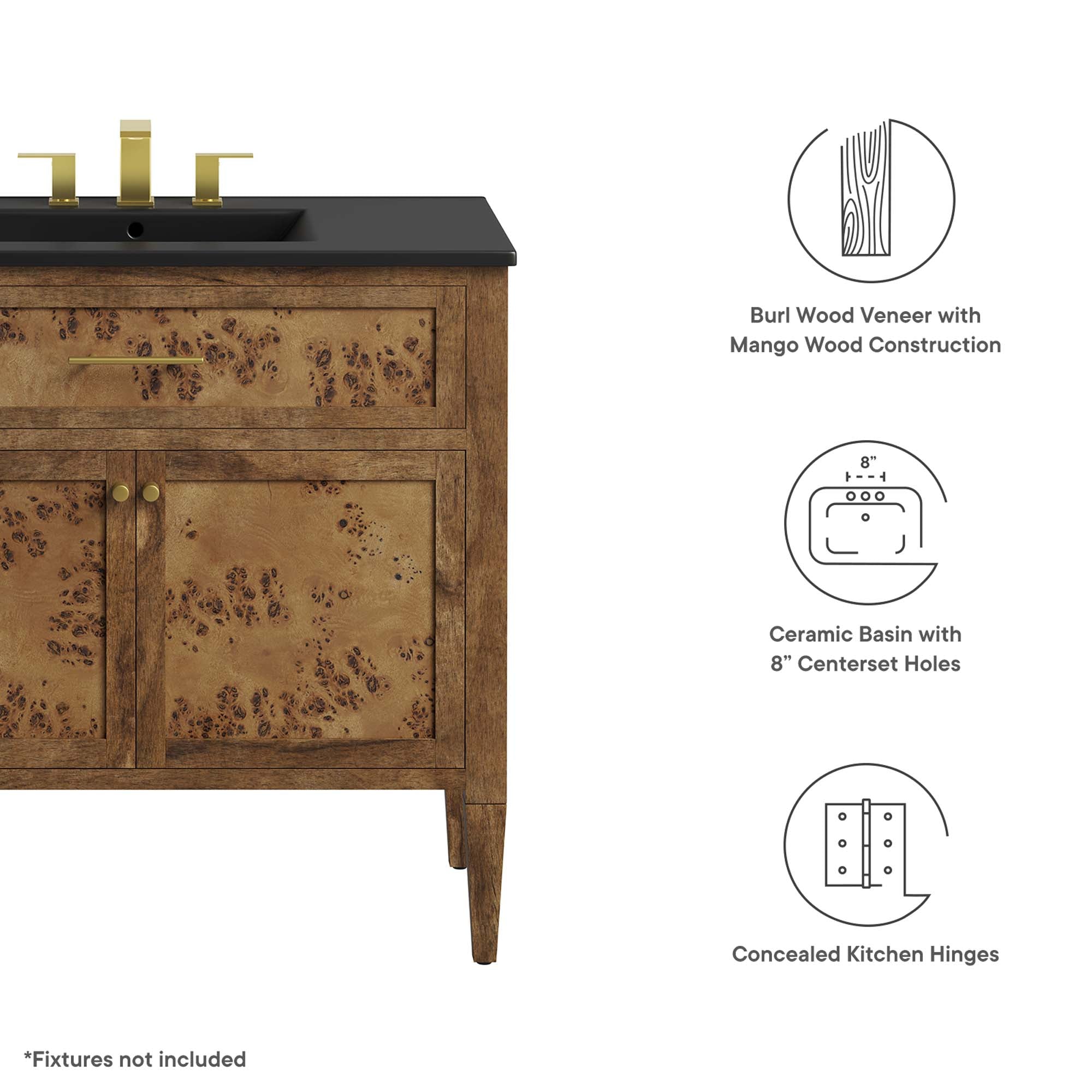 Elysian 36" Wood Bathroom Vanity - Black Brown