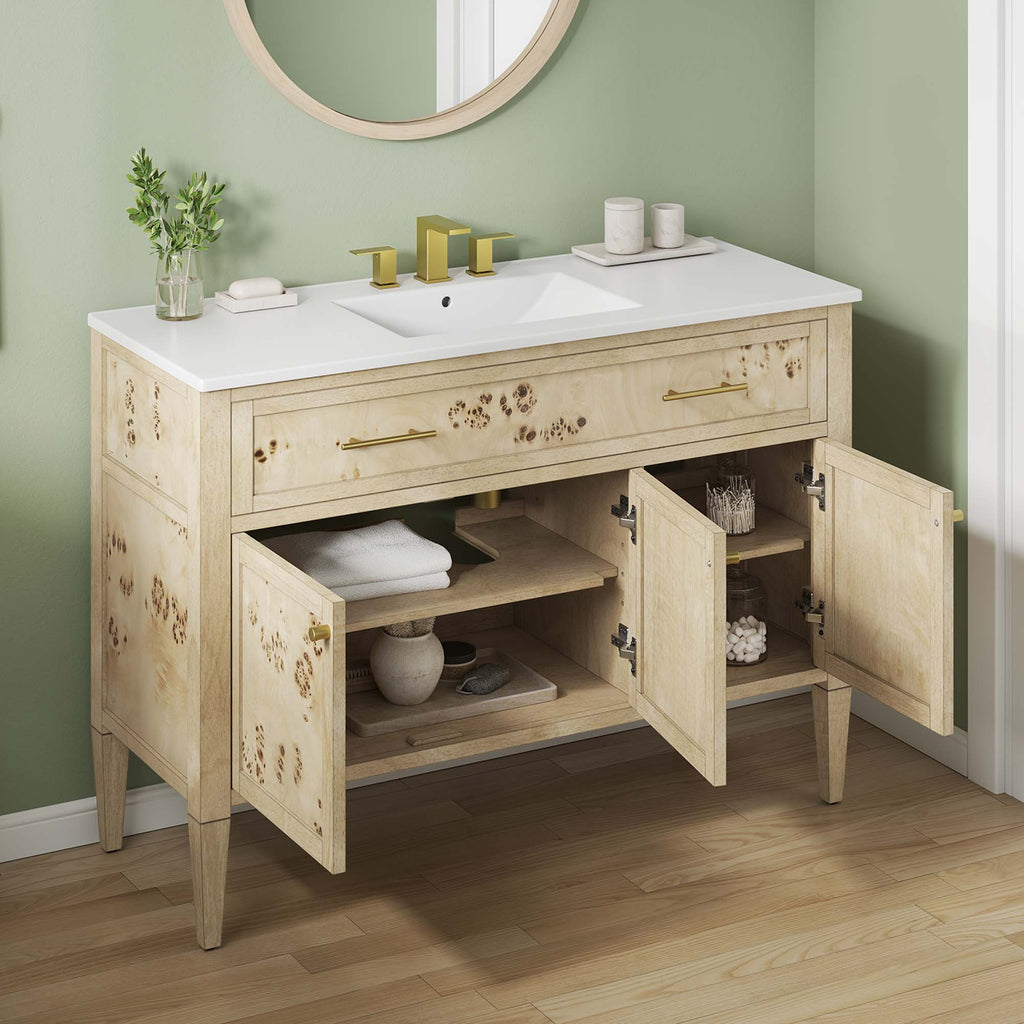 Elysian 48" Wood Single Sink Bathroom Vanity - White Burl