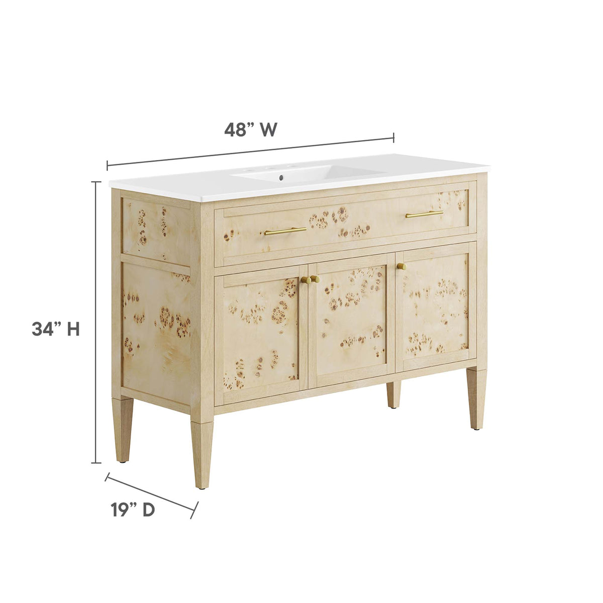 Elysian 48" Wood Single Sink Bathroom Vanity - White Burl
