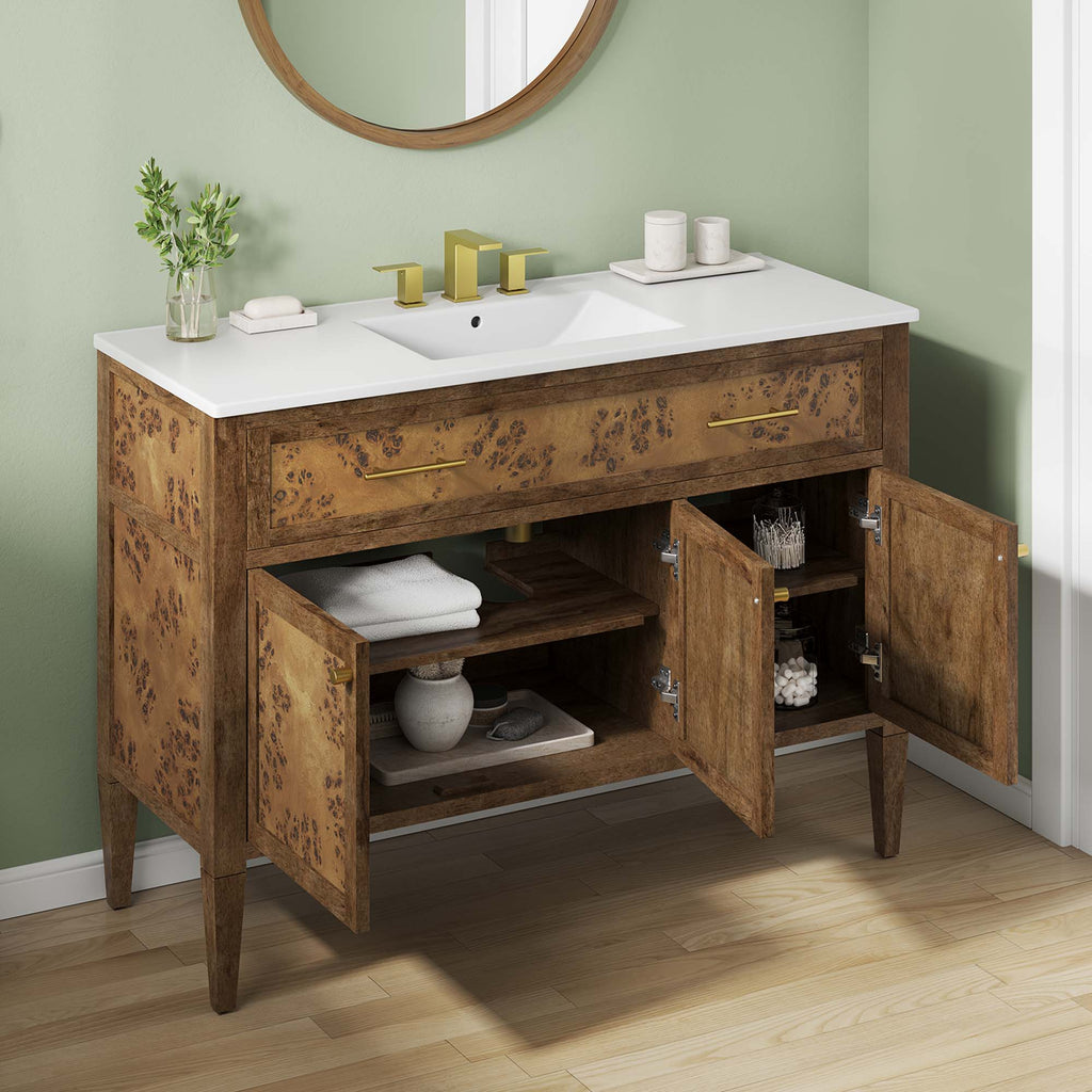 Elysian 48" Wood Single Sink Bathroom Vanity - White Brown